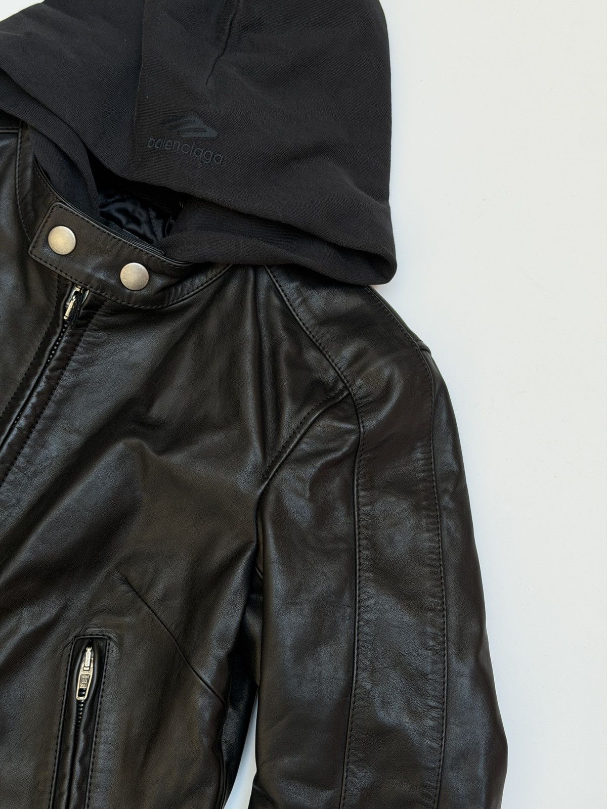 Balenciaga Balenciaga Shrunk Racer Hooded Layer Jacket Black Leather Size US XS / EU 42 / 0 - 4 Thumbnail
