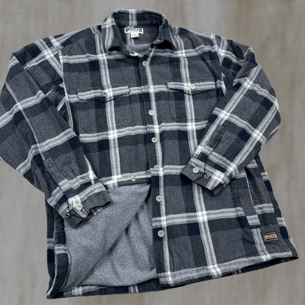 Vintage Duluth Shacket Men XL Gray Plaid Fleece-Lined Over Shirt Jacket Cotton Twill Knit Button Pockets Quilted Vintage: No Size US XL / EU 56 / 4 - 1 Thumbnail