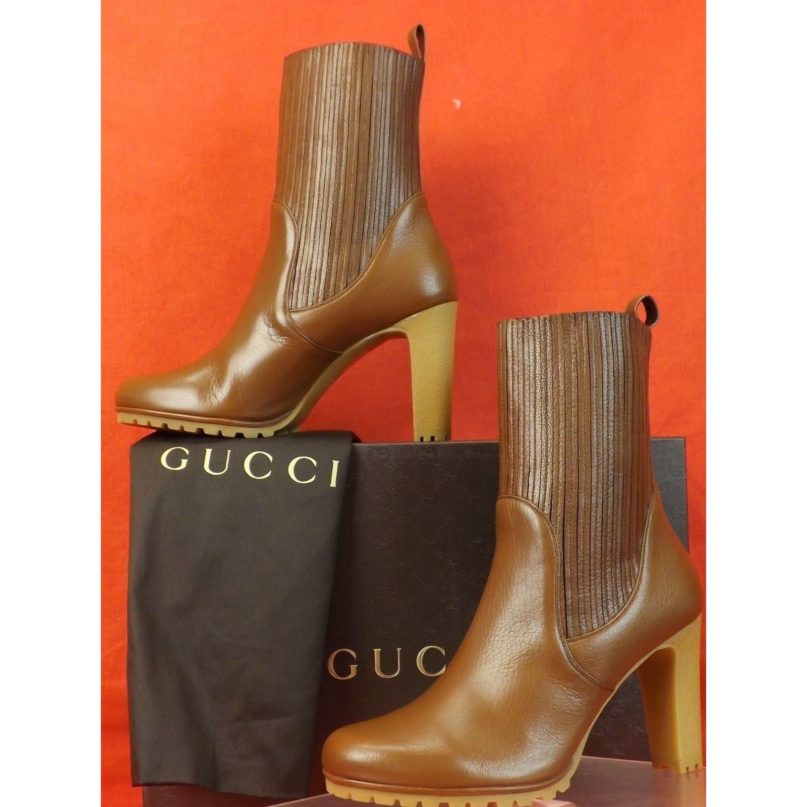 Gucci GUCCI 323551 EDITH BROWN LEATHER HEEL ANKLE BOOTS 39.5 Size US 9.5 / IT 39.5 - 9 Thumbnail