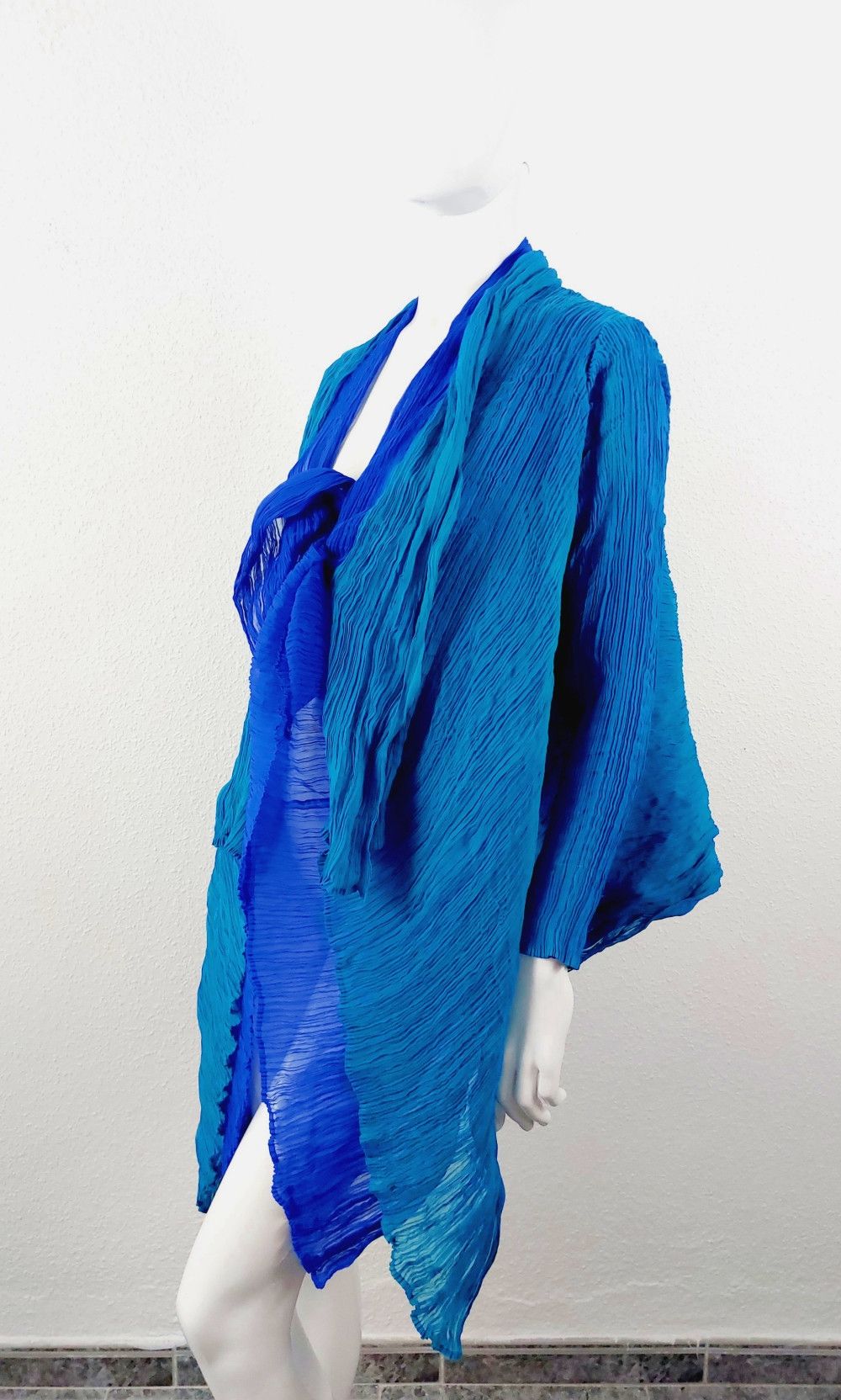 Issey Miyake Issey Miyake Féte Fete Bicolor Blue Turquoise Jacket Blazer Size ONE SIZE - 9 Thumbnail