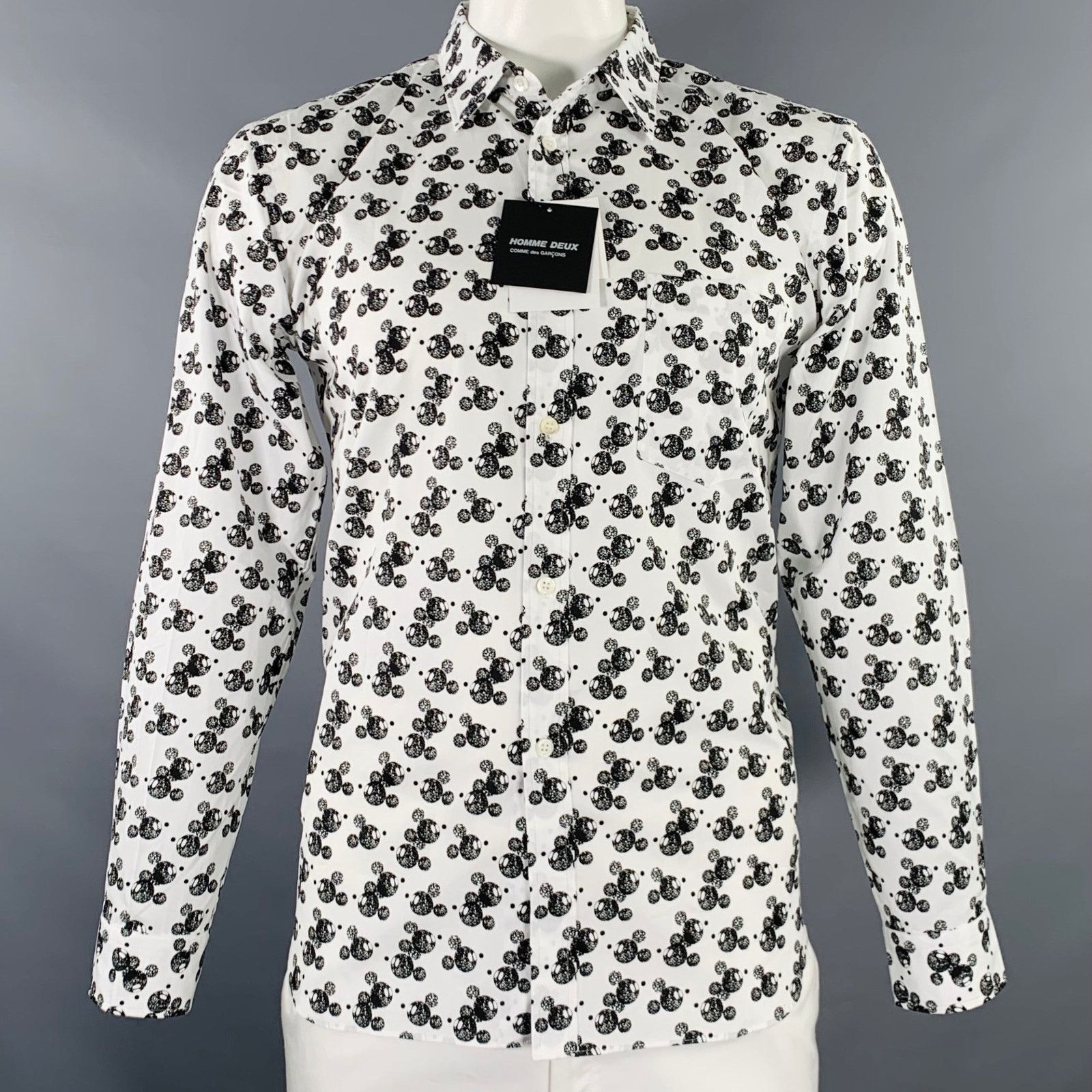 Comme des Garcons Homme Size L Mickey Mouse White Black Cotton Long Sleeve Shirt Size US L / EU 52-54 / 3 - 1 Thumbnail