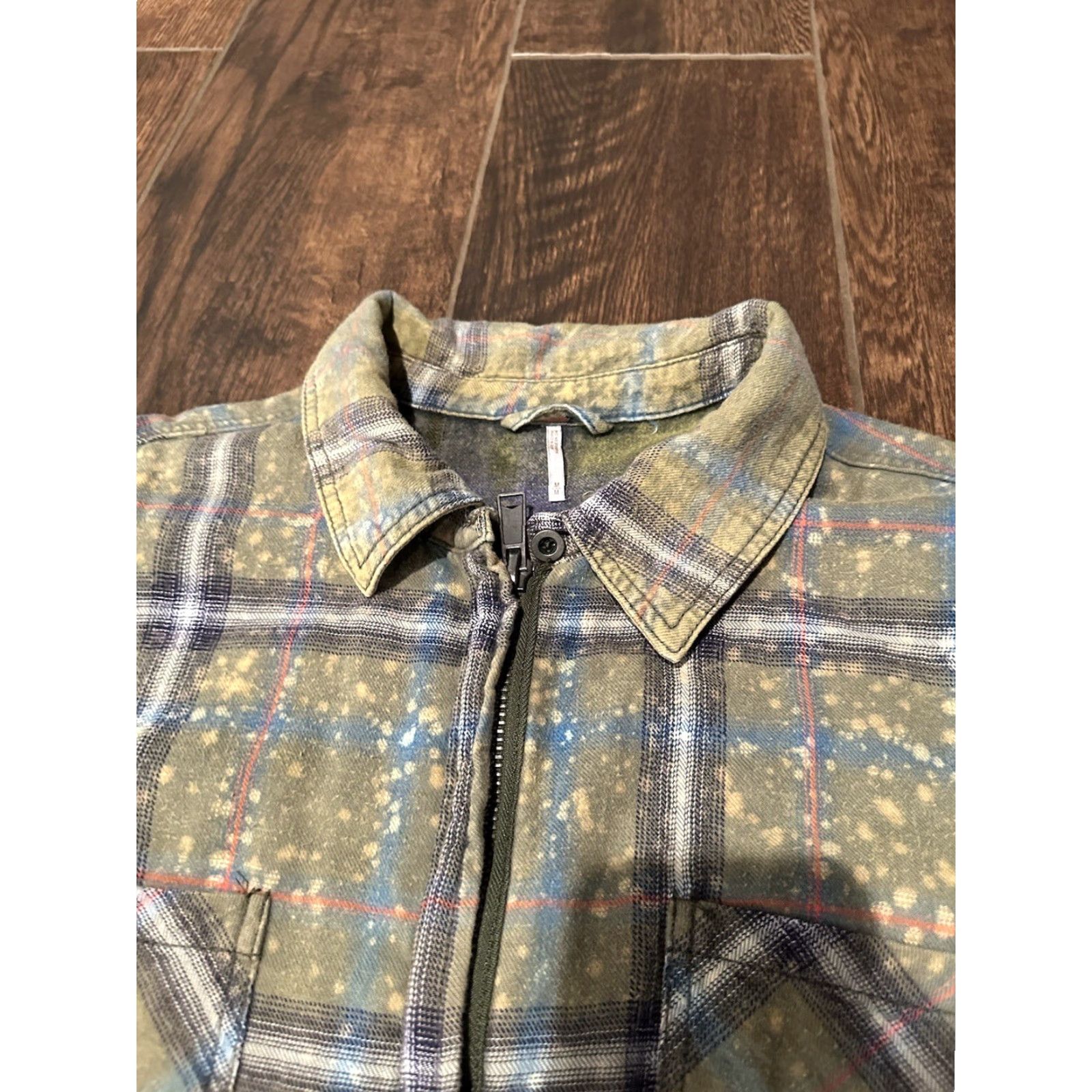 Free People Free People Deconstructed Jacket Adult Medium Green Plaid Zip Up Cotton Womens Size M / US 6-8 / IT 42-44 - 6 Thumbnail