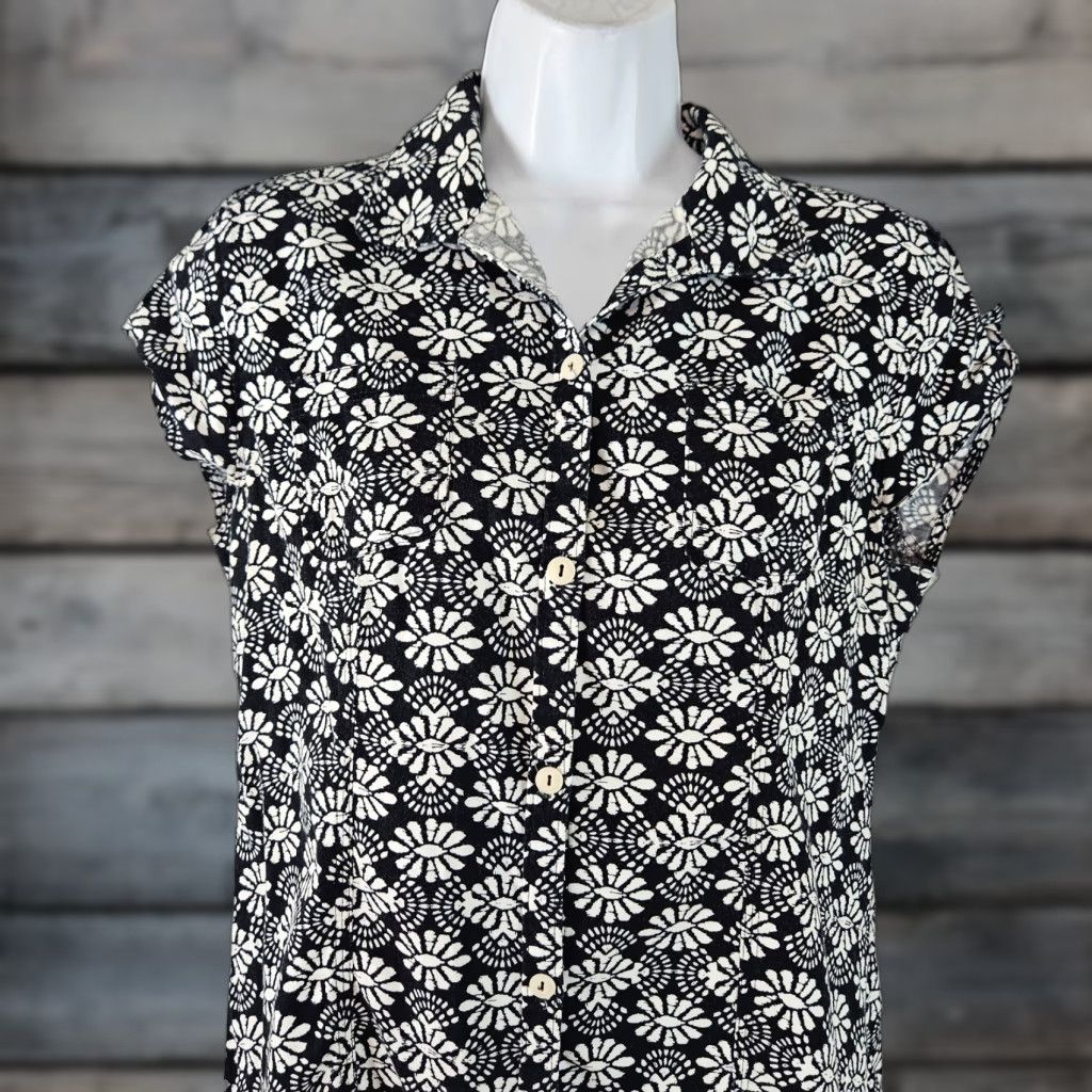 Vintage Columbia Button-Up Top Womens Medium Black Floral Cotton Blend Shirt Size M / US 6-8 / IT 42-44 - 1 Thumbnail