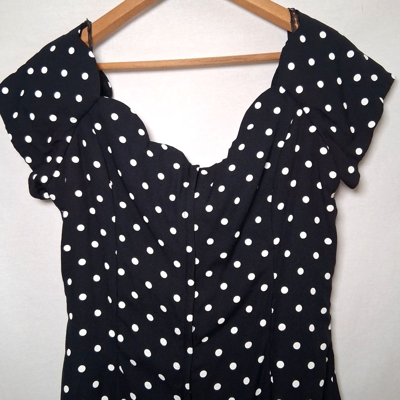Vintage VINTAGE Roberta Dress XL Black Polka Dot Off Shoulder Scalloped Pinup 90s Size XL / US 12-14 / IT 48-50 - 4 Thumbnail