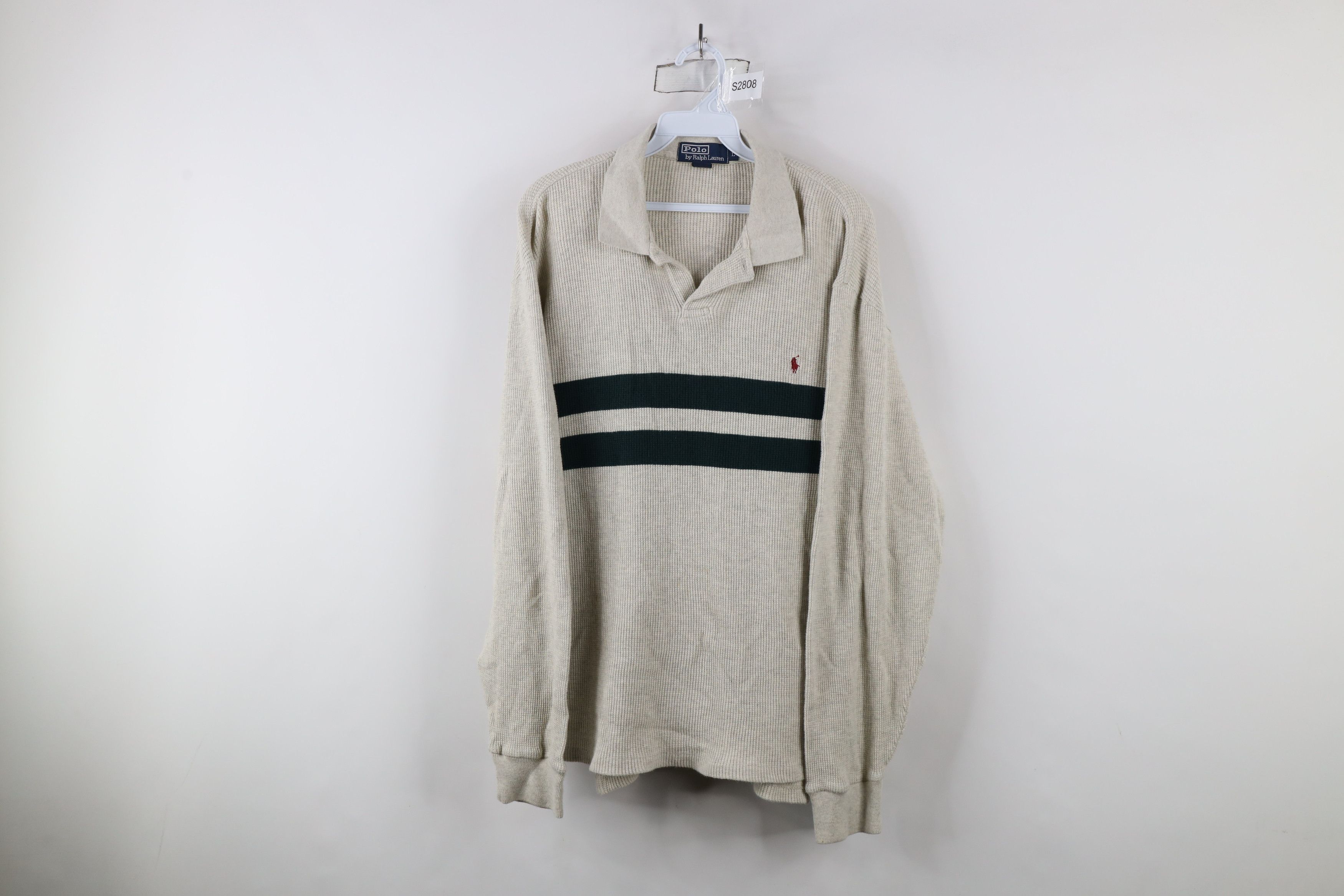 Ralph Lauren × Vintage Vintage 90s Ralph Lauren Waffle Knit Long Sleeve Polo Size US L / EU 52-54 / 3 - 1 Thumbnail