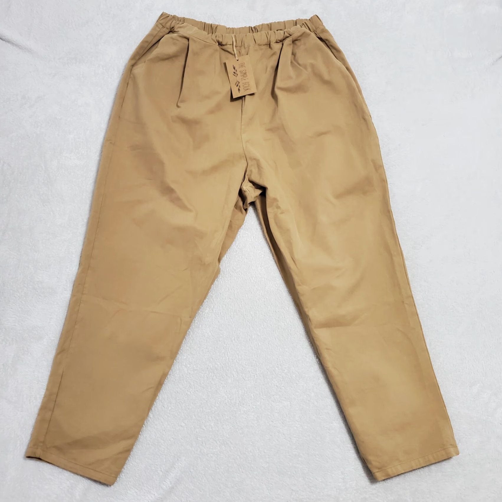 Vintage Simple Pants Womens 12 Camel Twill Cotton Elastic Waist NWT Size 34" / US 12 / IT 48 - 2 Thumbnail
