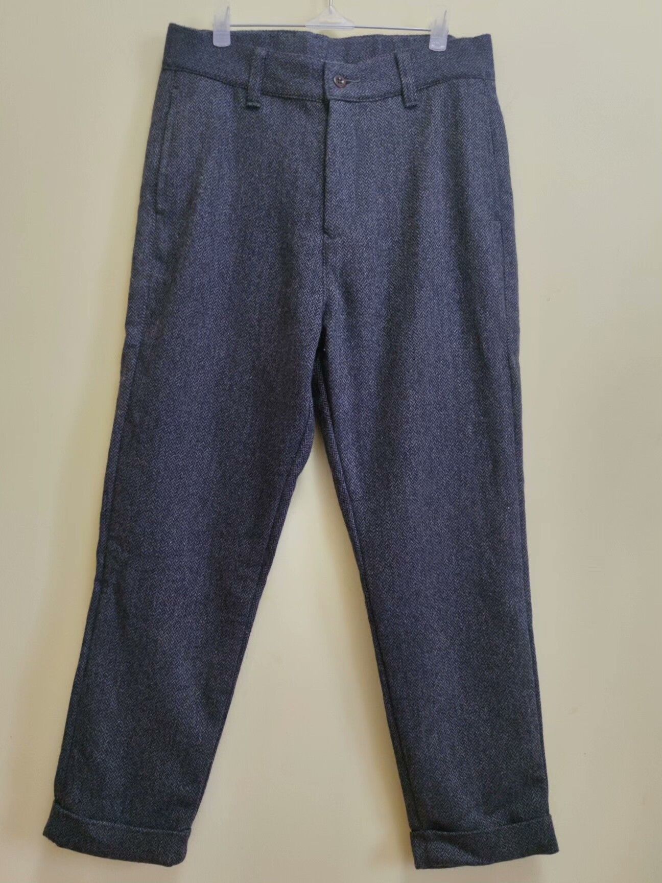 Vintage Japan Blue Herringbone Wool Tapered Pants Size US 30 / EU 46 - 1 Thumbnail