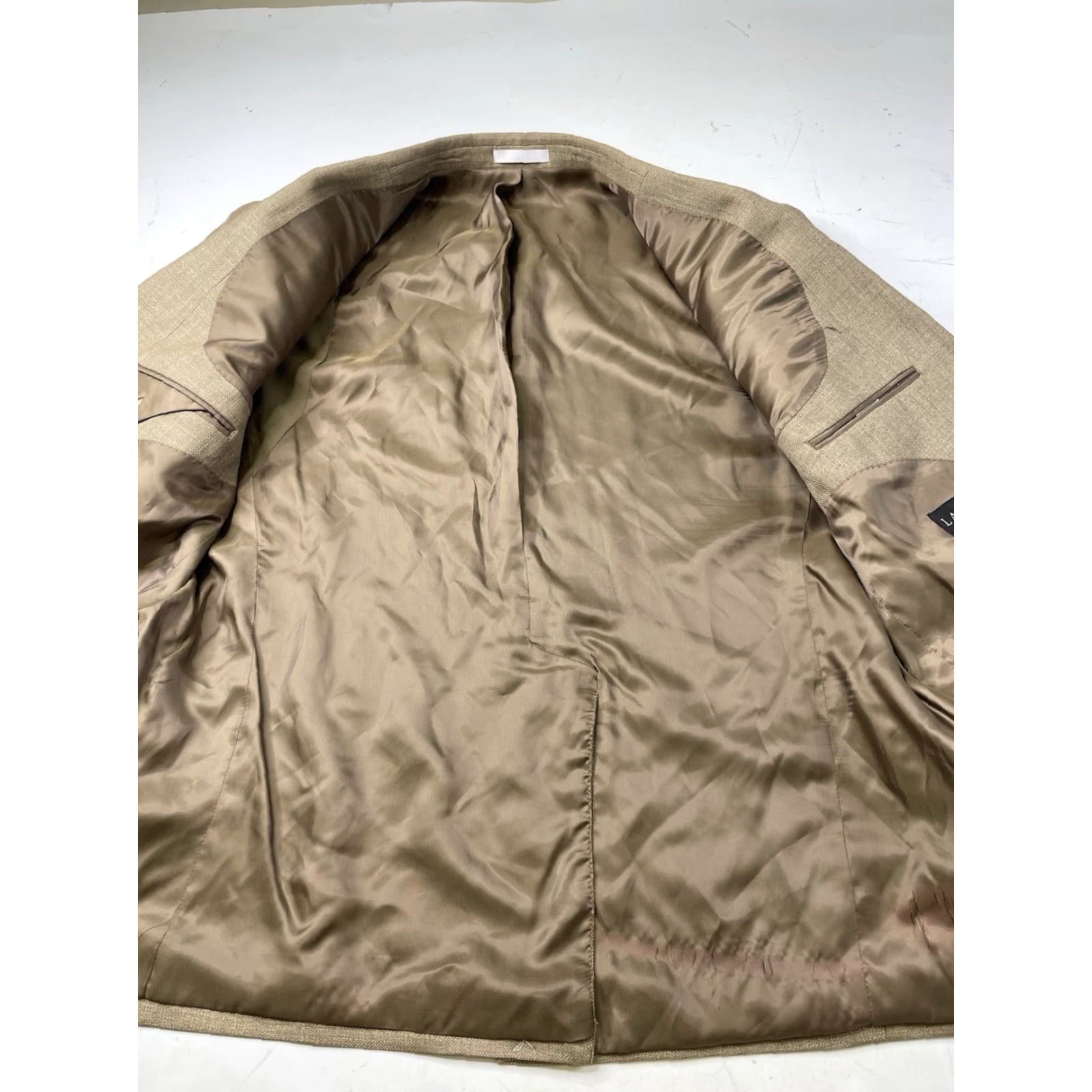 Ralph Lauren Lauren Ralph Lauren Blazer Men 46R Tan Linen Polyester Rayon Blend Plaid Two-Button Single-Breasted Notch Lapel Jacket Size 46R - 2 Thumbnail