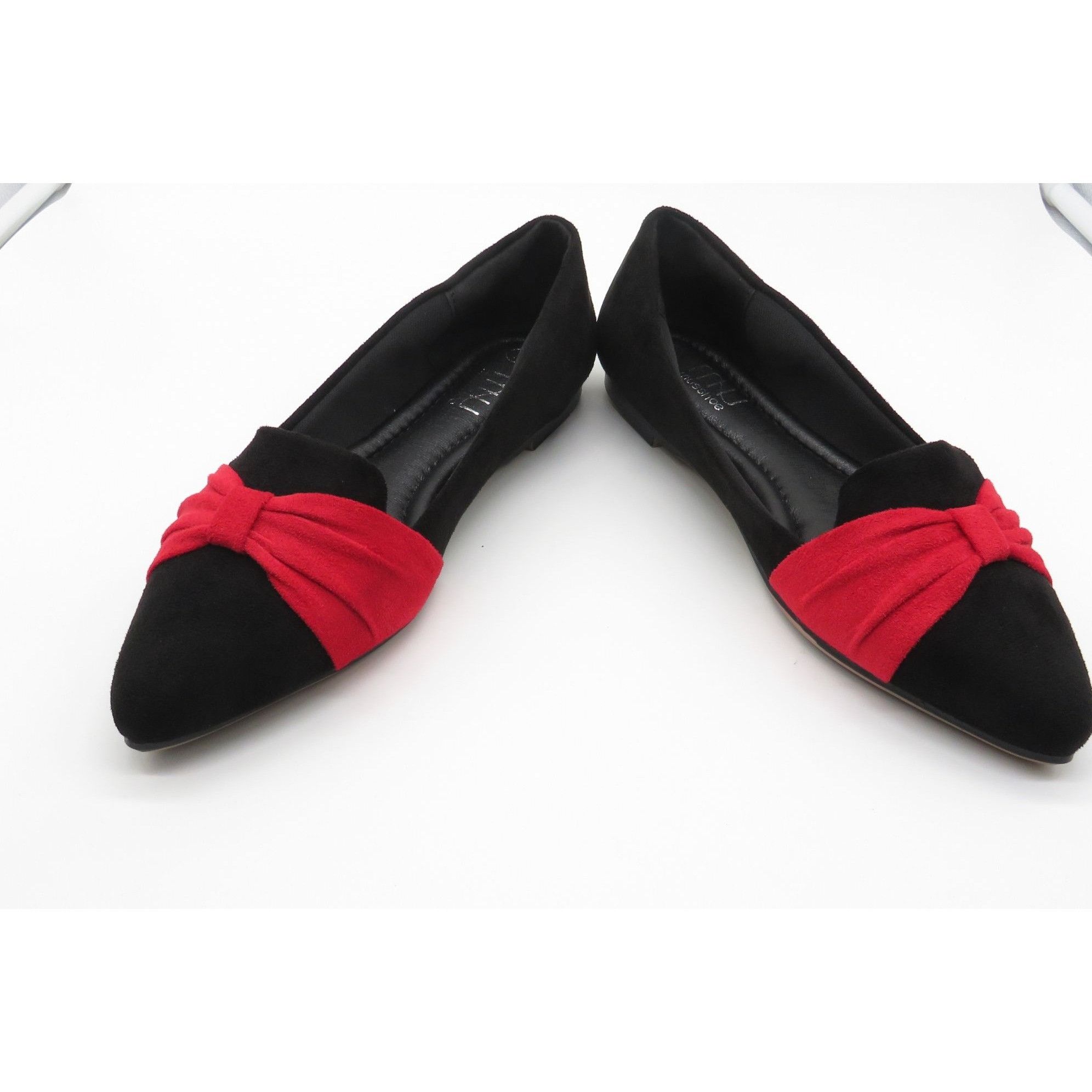 Other Musshoe Women's Black & Red Pointed Toe Flats With Bow Detai Size US 7 / IT 37 - 2 Thumbnail