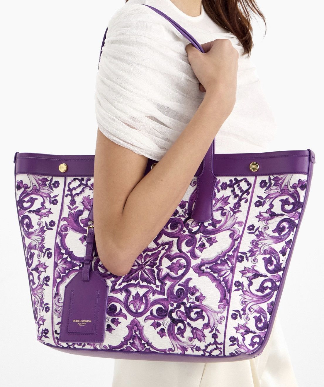 Dolce & Gabbana Dolce&Gabbana Majolica-Print Canvas Shopping Tote Bag Size ONE SIZE - 4 Thumbnail