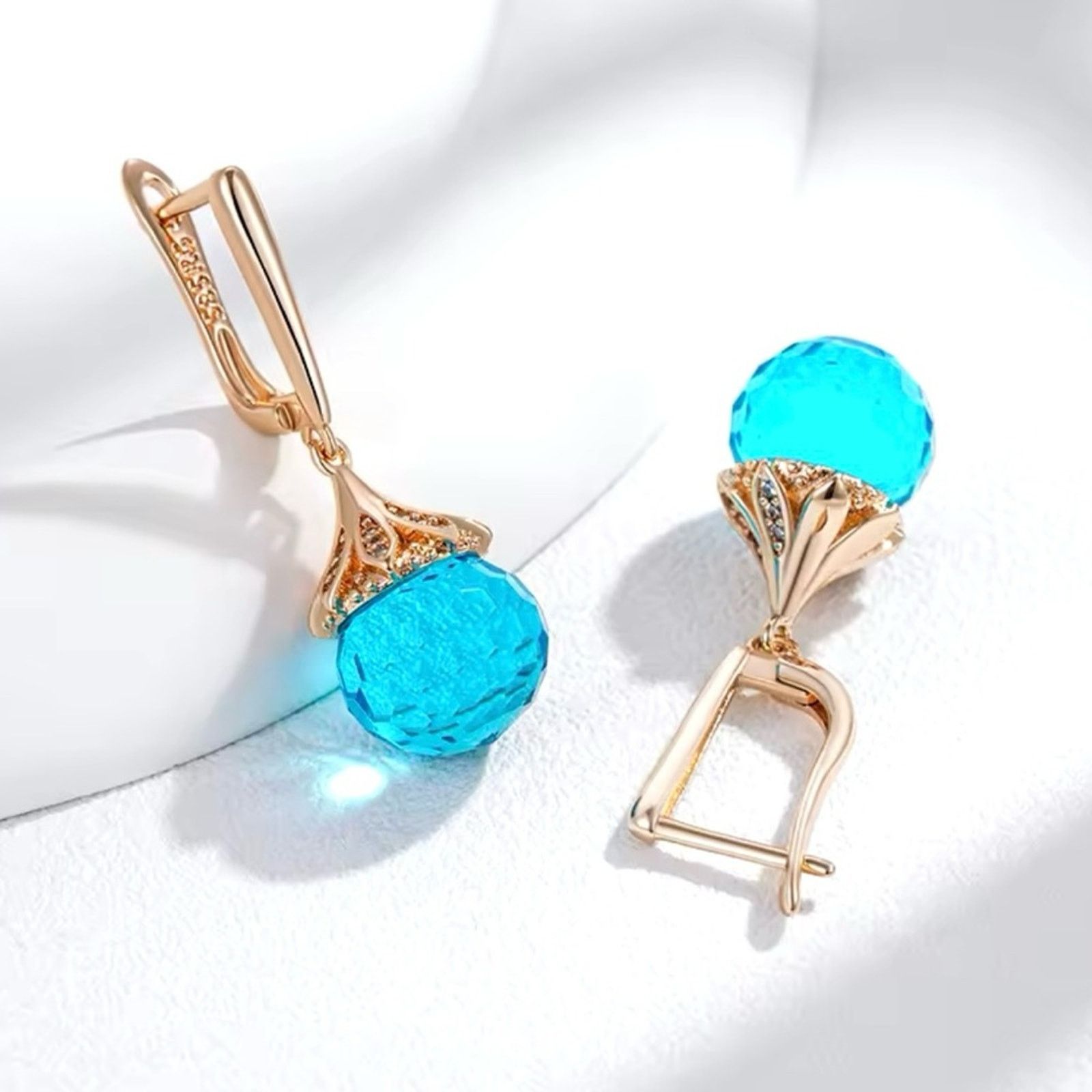 Other Blue Ball Drop Earrings 585 Rose Gold Color Natural Zircon Size ONE SIZE - 4 Thumbnail