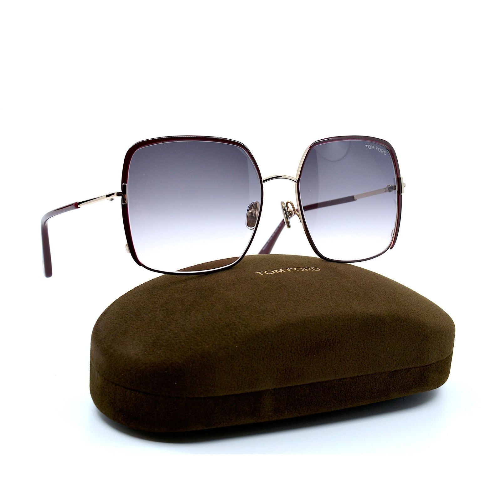 Tom Ford TOM FORD RAPHAELA TF1006 69W GOLD BURGUNDY SMOKE SUNGLASSES Size ONE SIZE - 14 Thumbnail