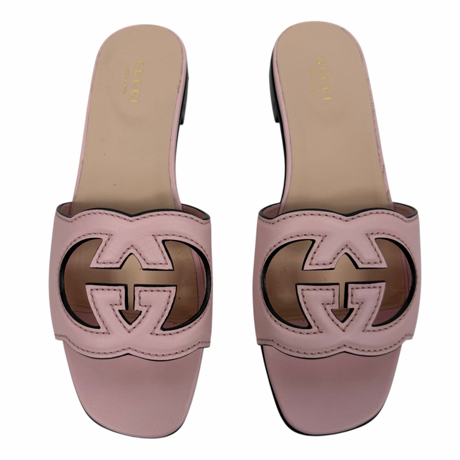 Gucci Gucci Interlocking G Cutout Leather Slide Flat Sandal 37.5 Size US 7.5 / IT 37.5 - 4 Thumbnail