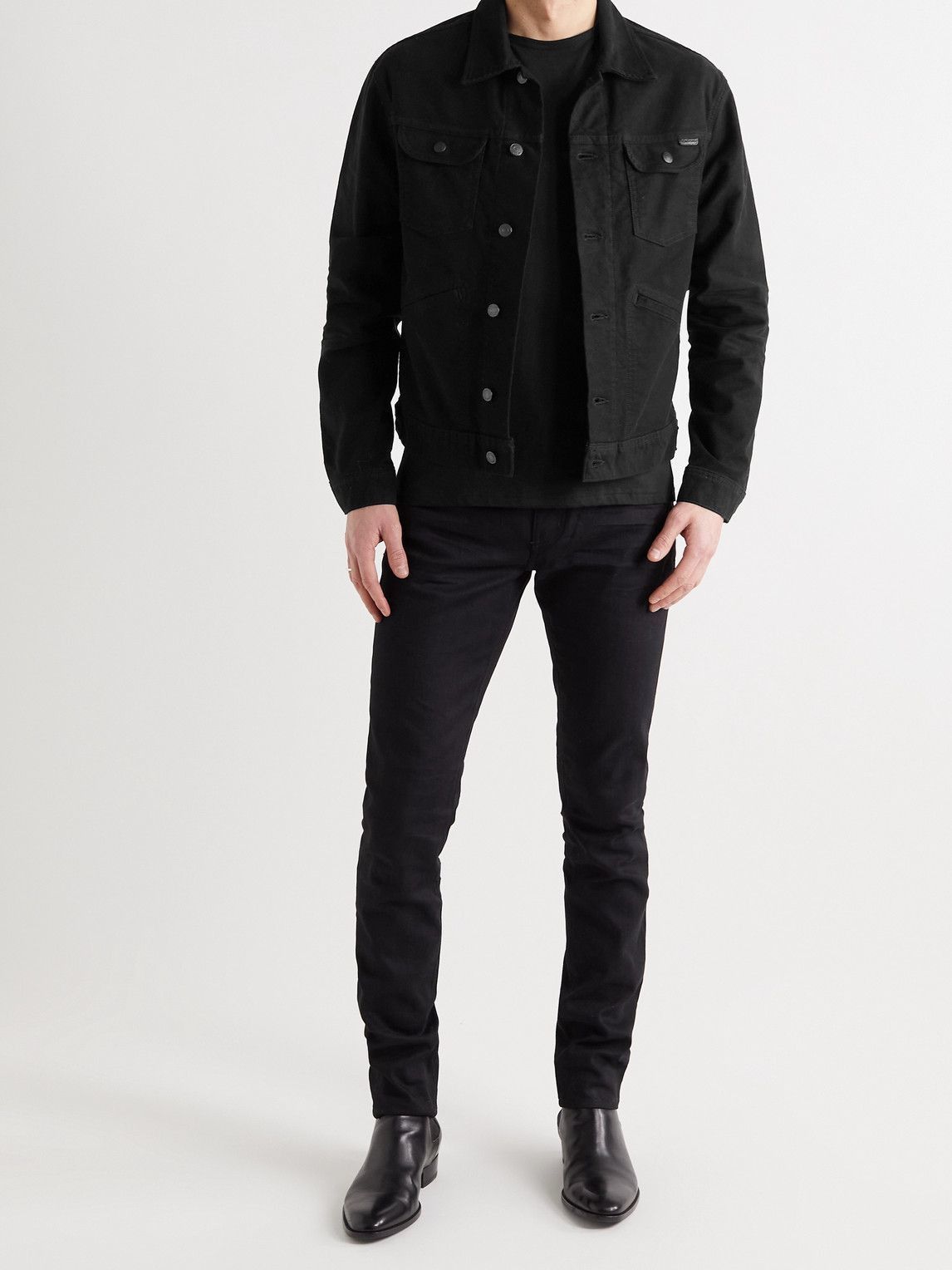 Tom Ford o1loc1c1225 Leather Trimmed Cotton Moleskin Jacket in Black Size US S / EU 44-46 / 1 - 2 Thumbnail