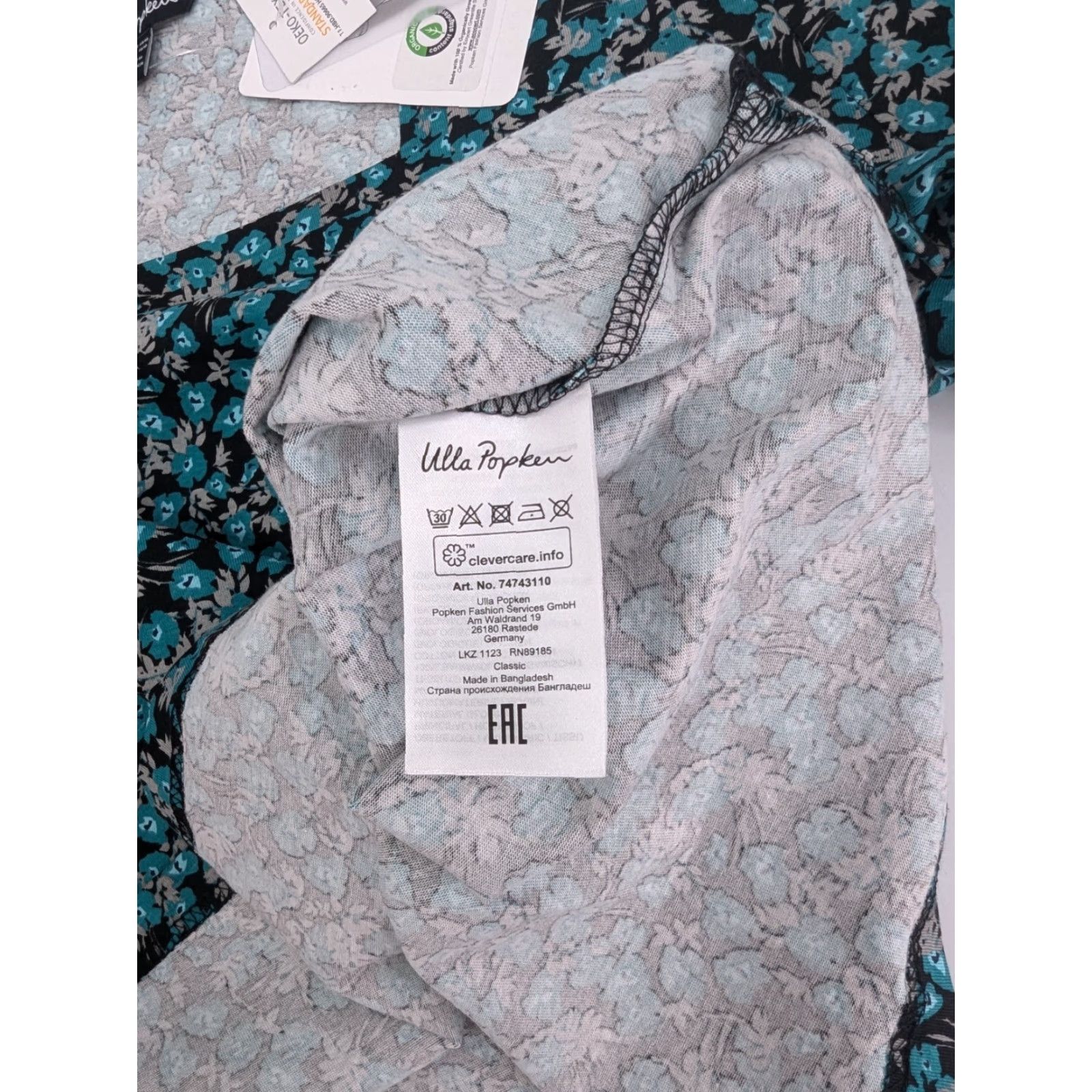 Vintage NWT Ulla Popken Classic Floral Tee Square Neck Short Sleeve Plus Sz 16/18 Turquoise Blue Women's T-Shirt Oeko-Tex Size XXL / US 16-18 / IT 52-54 - 7 Thumbnail
