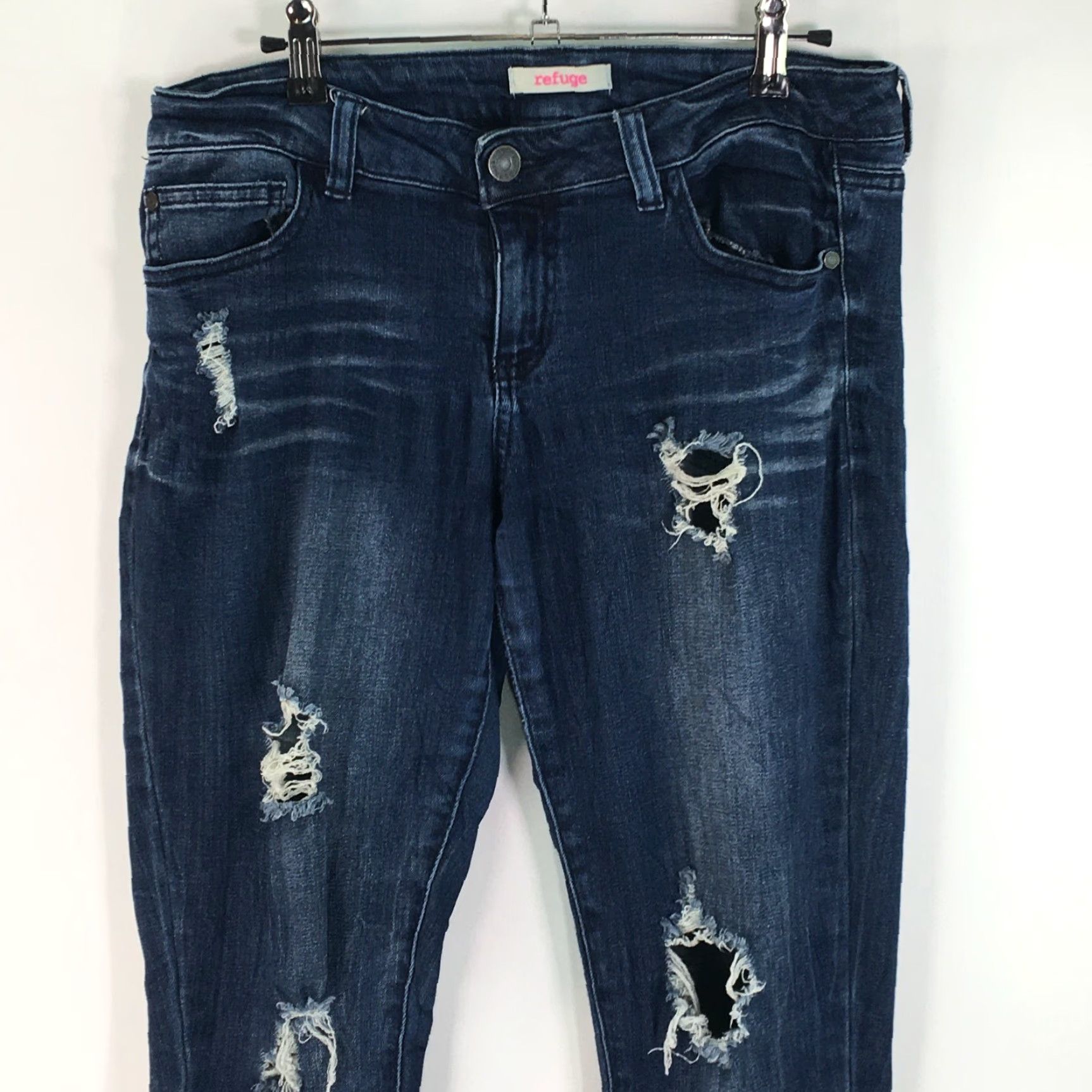 Vintage Refuge Jeans Women Distressed Regular Fit Flat Front Straight Leg Blue Size 8 32" Waist 30" Inseam Size 30" / US 8 / IT 44 - 3 Thumbnail
