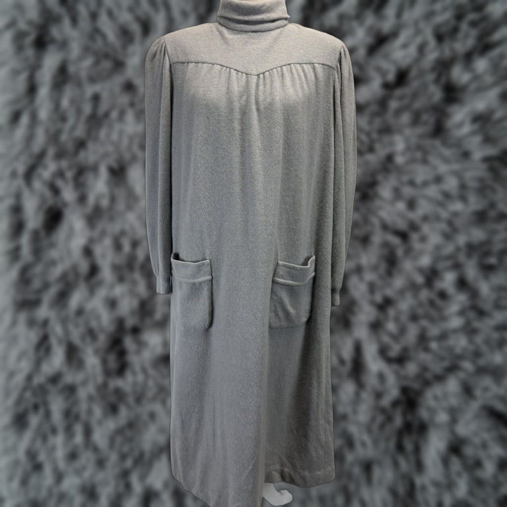 VINTAGE Emilio Pucci Knit Sweater Dress Large 46 US Angora Gray Mock Neck 1970s Mod GoGo Womens L Italy