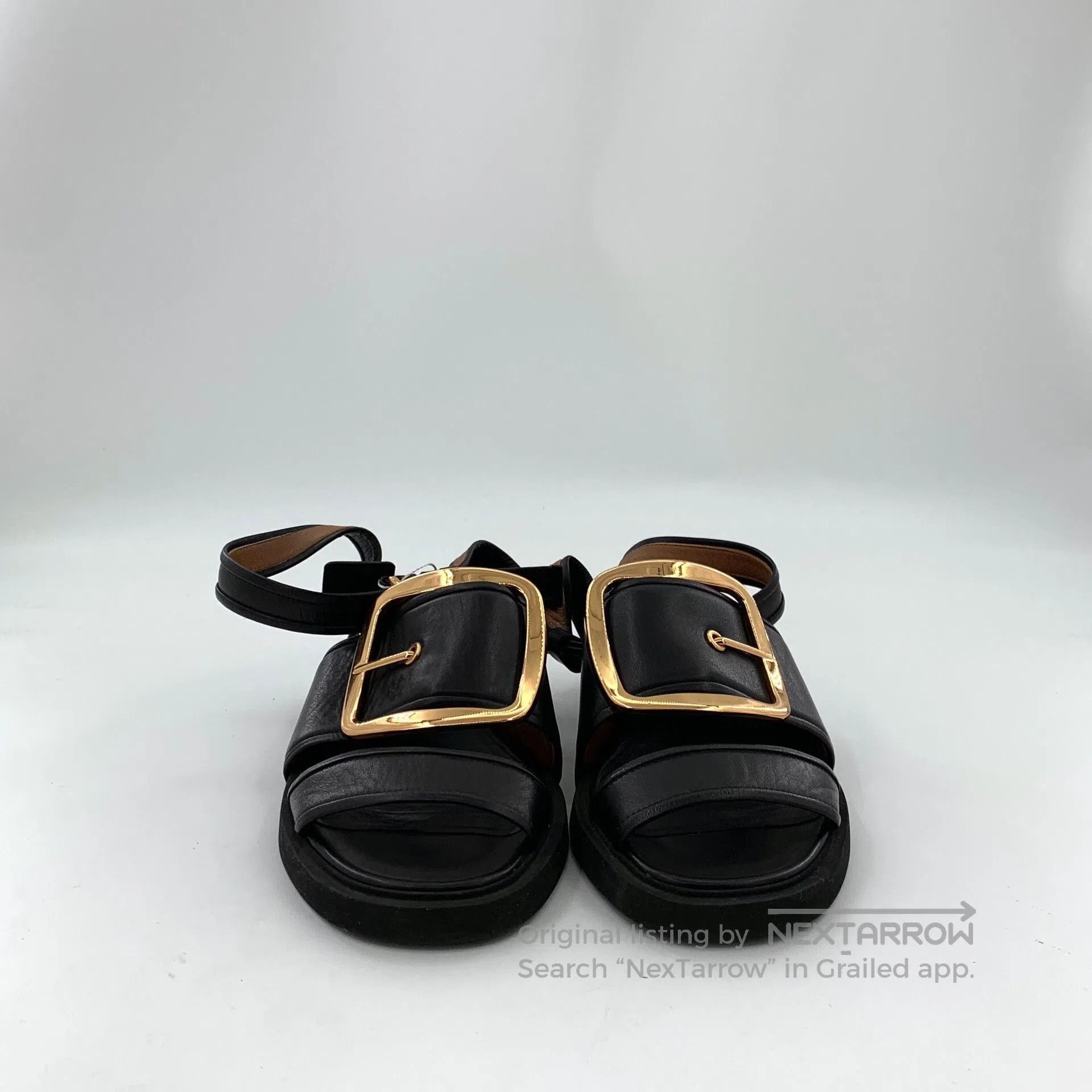 Givenchy Givenchy Black Leather Square Buckle Flat Sandals. Size US 6 / IT 36 - 3 Thumbnail