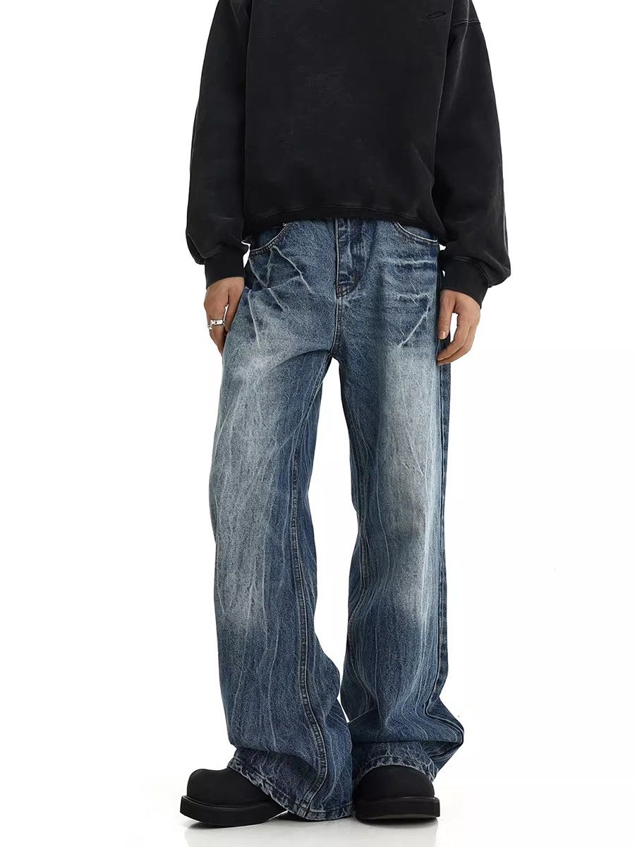 Jean × Vintage Wrinkled Baggy Jeans Cleanfit Cracked Distressed Size US 30 / EU 46 - 2 Thumbnail