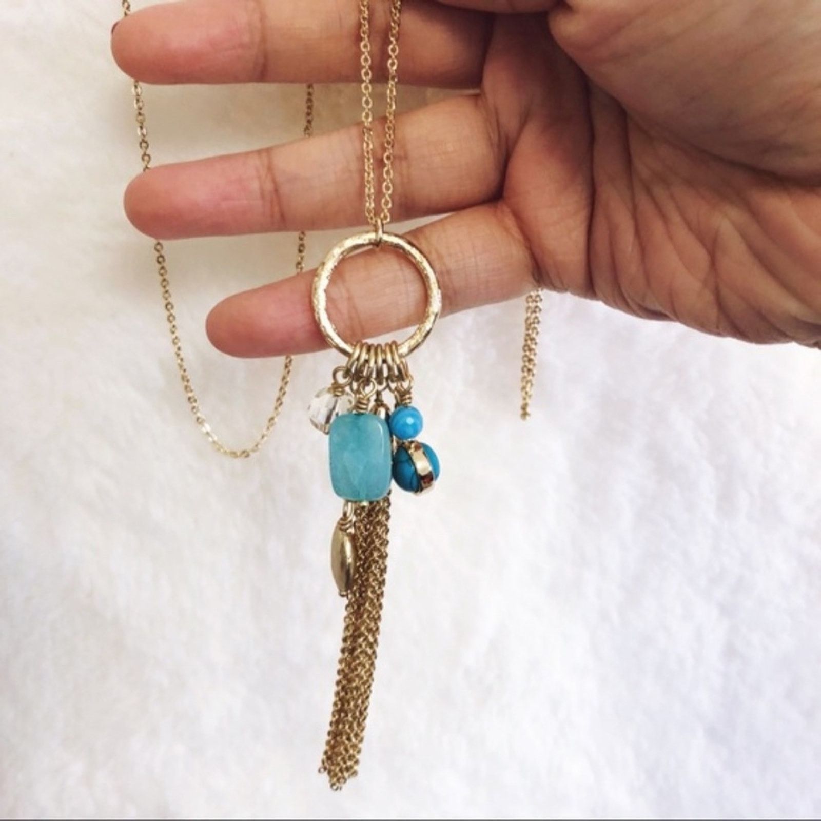 Loft LOFT Gold & Blue Cluster Pendant Necklace Size ONE SIZE - 8 Thumbnail