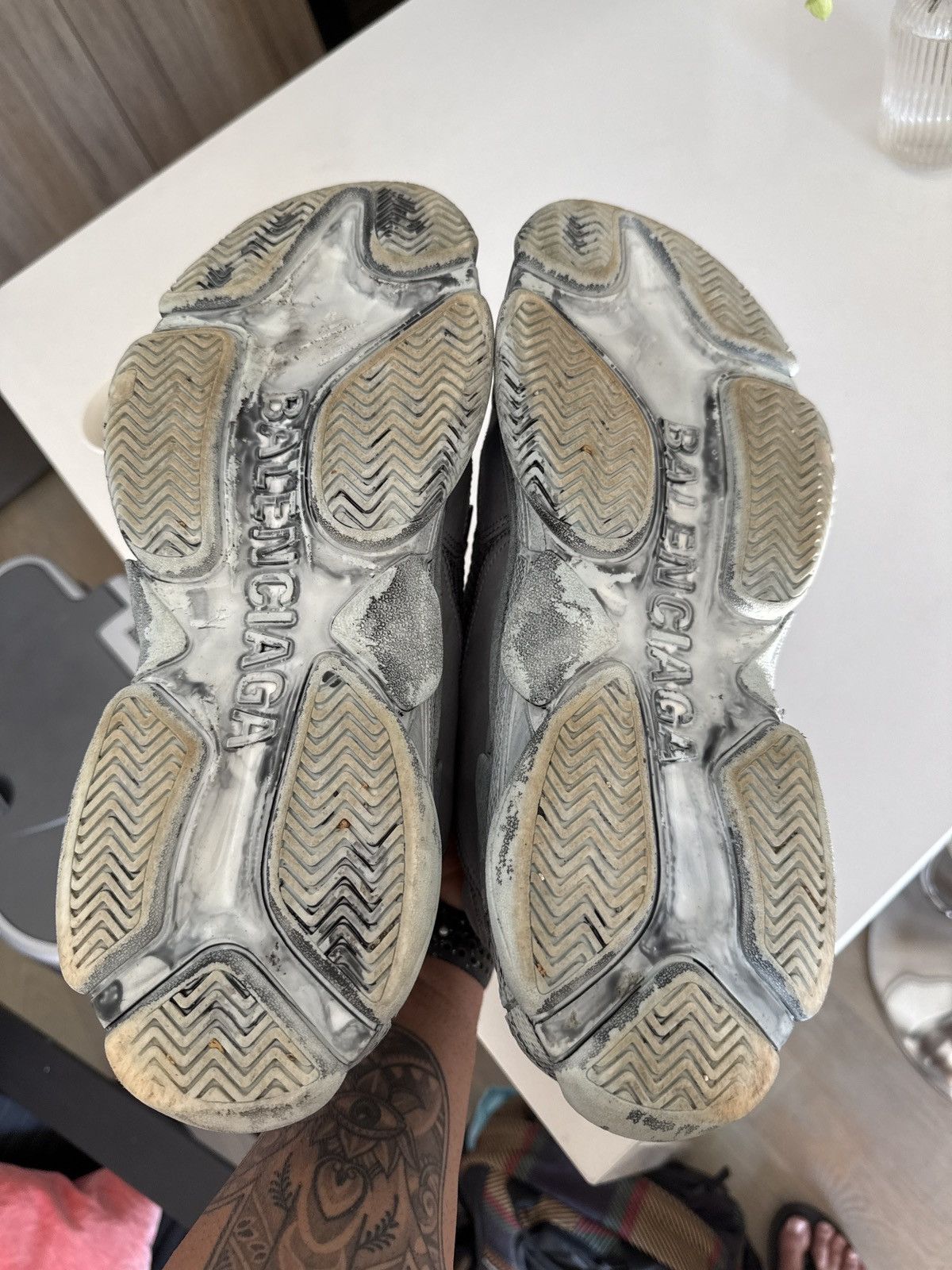 Balenciaga Balenciaga Triple S grey distressed sneakers Size US 12 / EU 45 - 12 Thumbnail