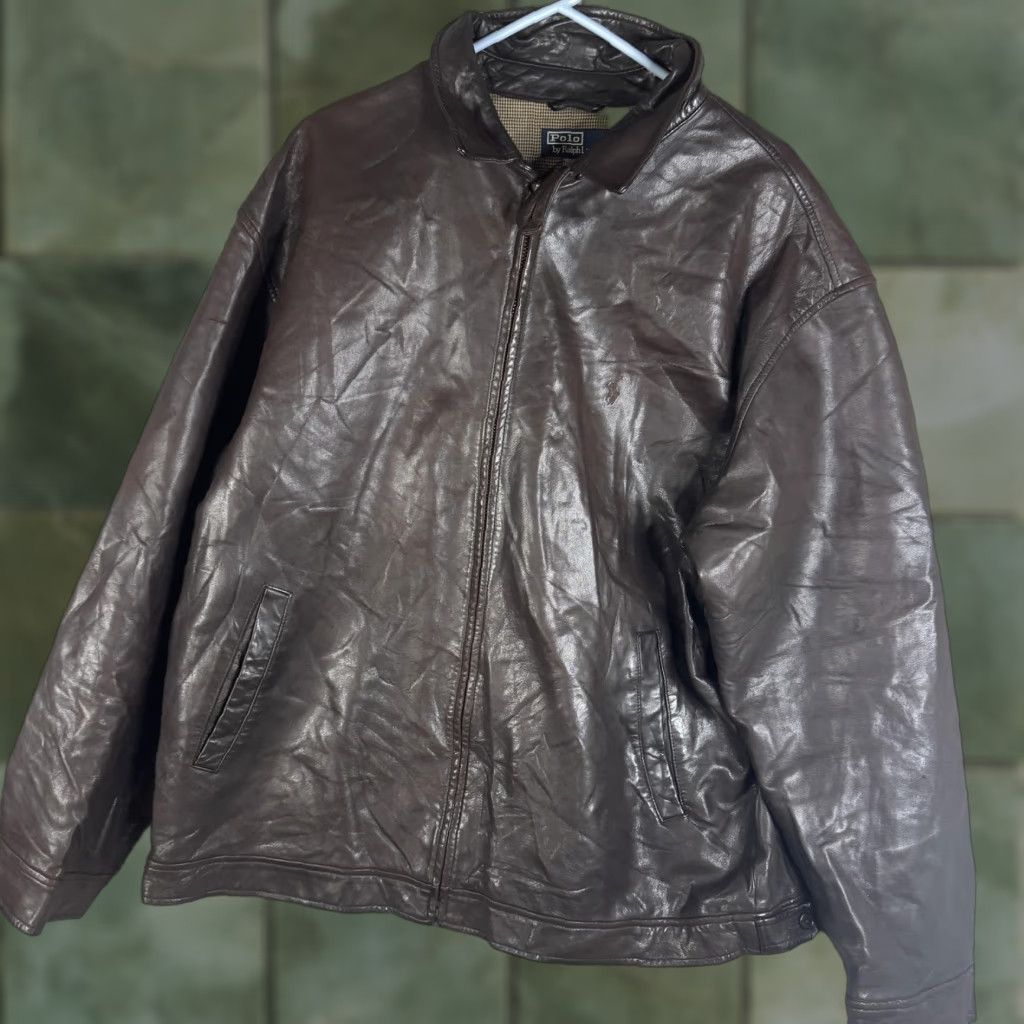 Polo Ralph Lauren Polo by Ralph Lauren Jacket Mens 2XL Brown Leather Bomber Full Zip Lined Casual Size US XXL / EU 58 / 5 - 1 Thumbnail