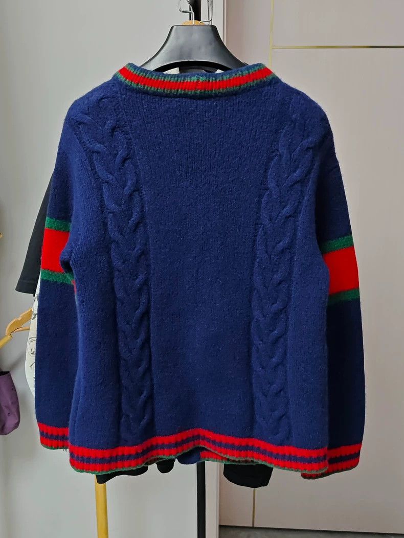 Gucci GucciColor-blocked V-neck single-breasted twisted sweater 2 Size US L / EU 52-54 / 3 - 2 Thumbnail