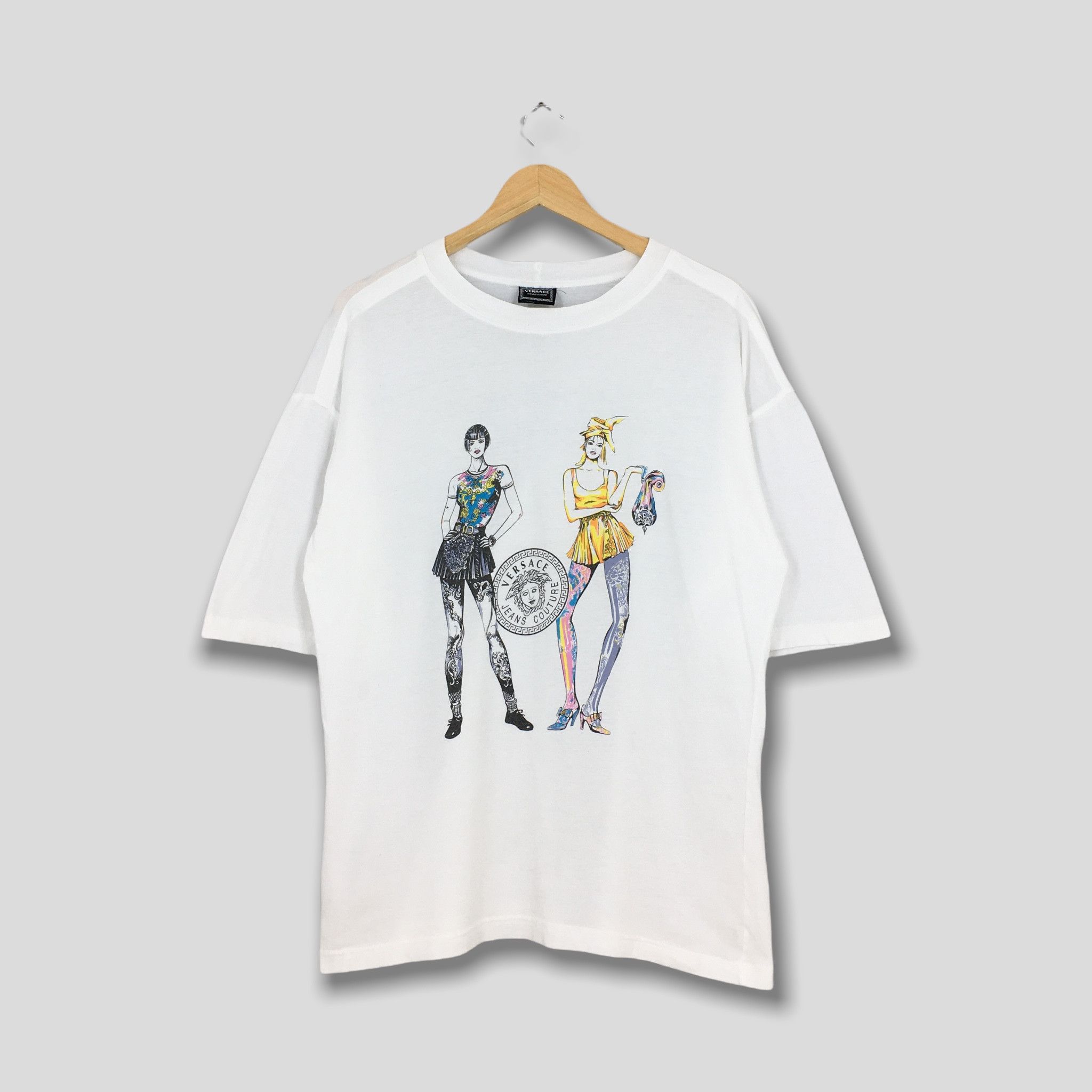 image of Vintage Versace Jeans Couture South Beach Stories Tshirt in White, Men's (Size Medium)