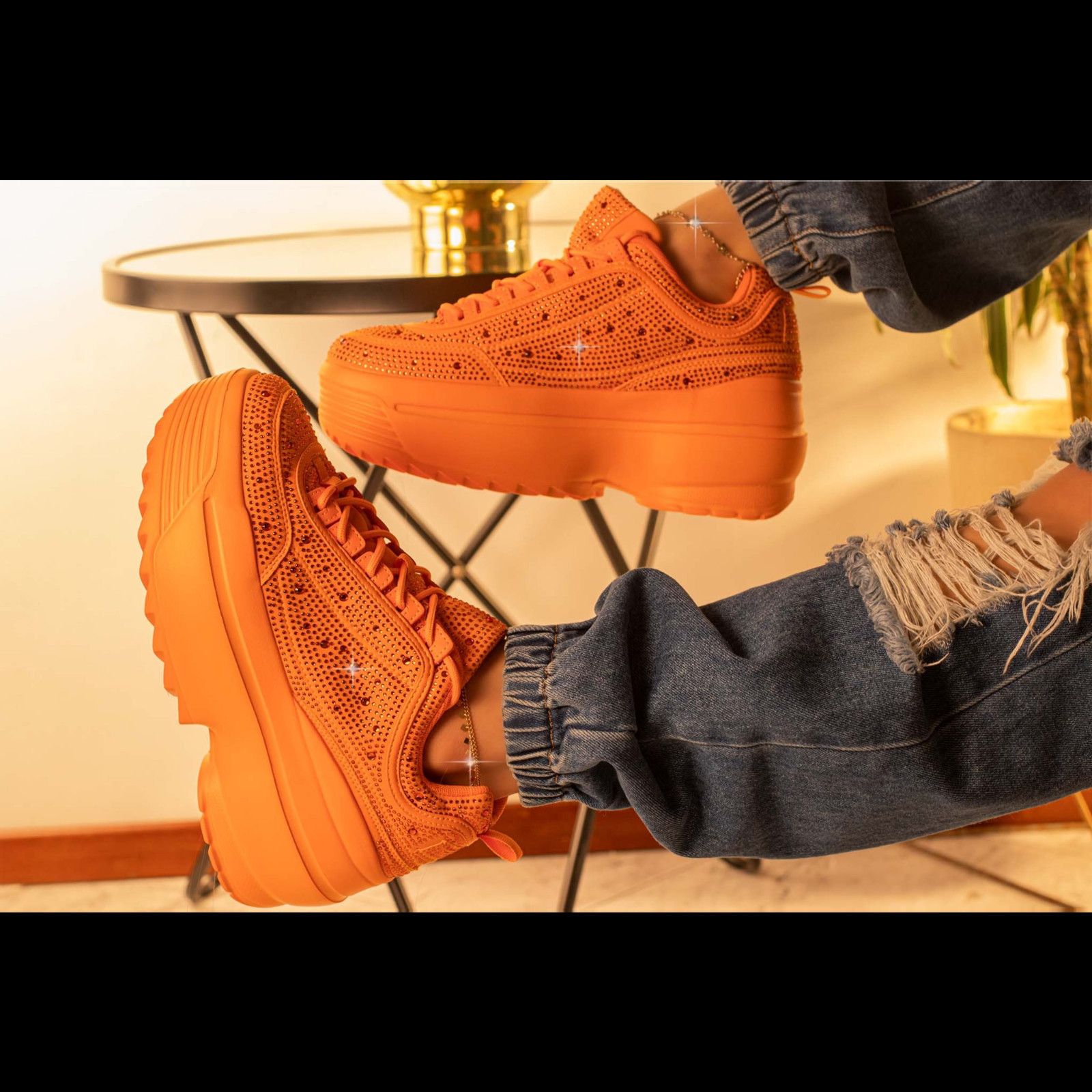 Cush Baby 2 Orange Rhinestone Platform Sneakers (US Shoe Siz