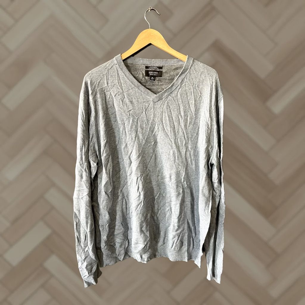 Nordstrom Nordstrom Mens Blue Long Sleeve Pullover Sweatshirt V-neck XL Cashmere Shirt Size US XL / EU 56 / 4 - 1 Thumbnail