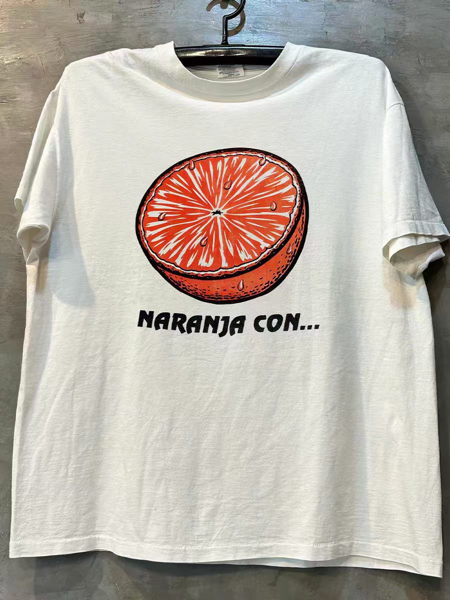 Vintage White Washed Vintage T-Shirt with Orange Print Size US M / EU 48-50 / 2 - 1 Thumbnail