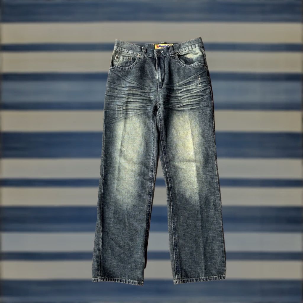 Vintage VINTAGE Fusai Baggy Jeans Men’s 34x32 Distressed Grunge Skater Wide-Leg 34 32 Black Cotton Embroidered Medium Mens Size US 34 / EU 50 - 1 Thumbnail