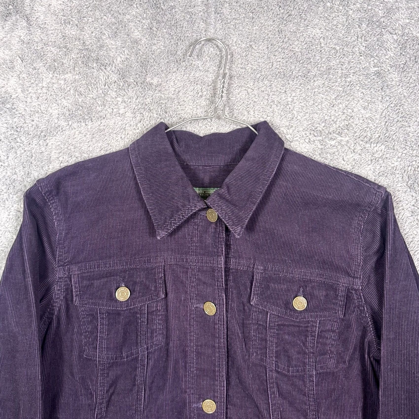 Polo Ralph Lauren VINTAGE Polo Ralph Lauren Jacket Womens M Corduroy Trucker Purple 90s USA Shirts/Coat/Jacket Women Regular Long Sleeve Pockets Button Front: Short? Size 32" / US 10 / IT 46 - 4 Thumbnail
