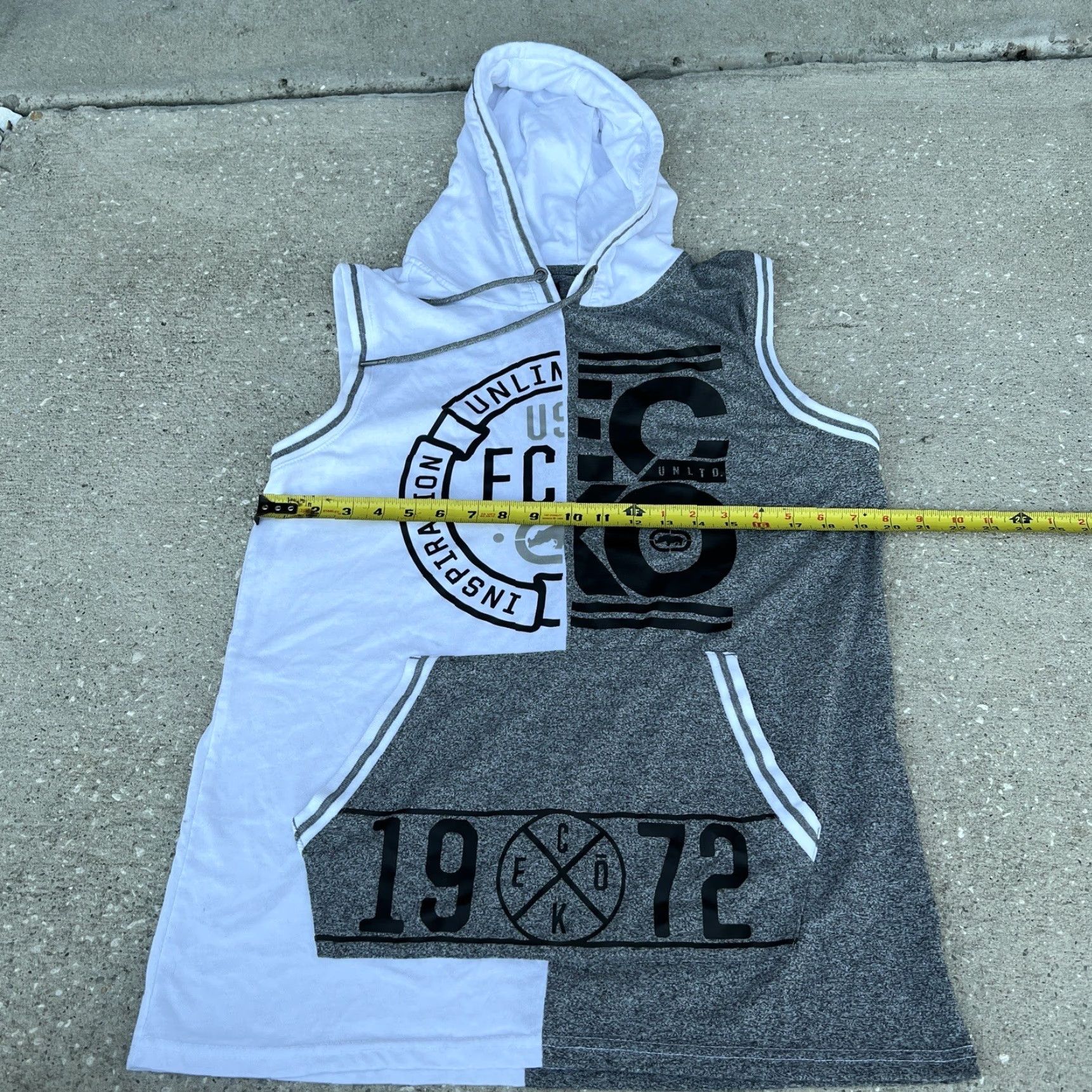 Ecko Unltd. Ecko Unltd Hoodie Mens Size M White Gray Sleeveless Hooded Pockets Logo Graphic Print Pullover Size US M / EU 48-50 / 2 - 6 Thumbnail