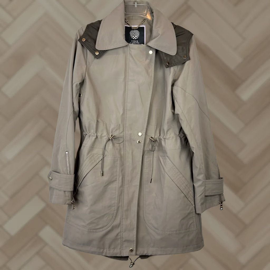 Vince Camuto Vince Camuto Trench Coat Womens Small Zip Belted Dark Red Wine Belted Classic Designer Coat Womens Size S / US 4 / IT 40 - 1 Thumbnail