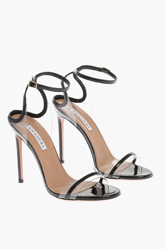image of Aquazzura Patent Leather Sting Ankle-Strap Sandals With Pvc Details in Black, Women's (Size 10)