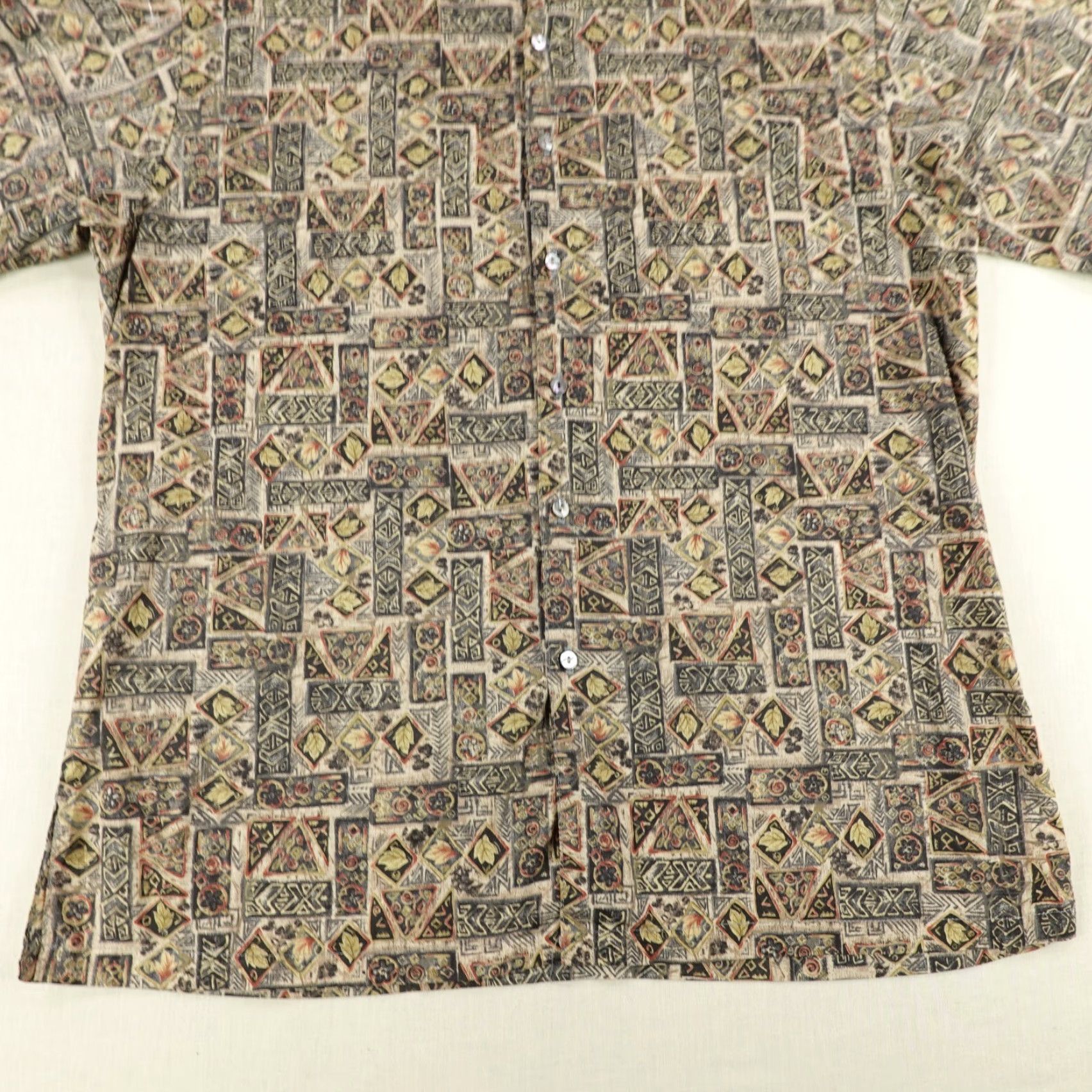 Tori Richard VINTAGE Tori Richard Men's Short Sleeve Button-Up Shirt Hawaiian Geometric 90s Brown Cotton Size US M / EU 48-50 / 2 - 4 Thumbnail