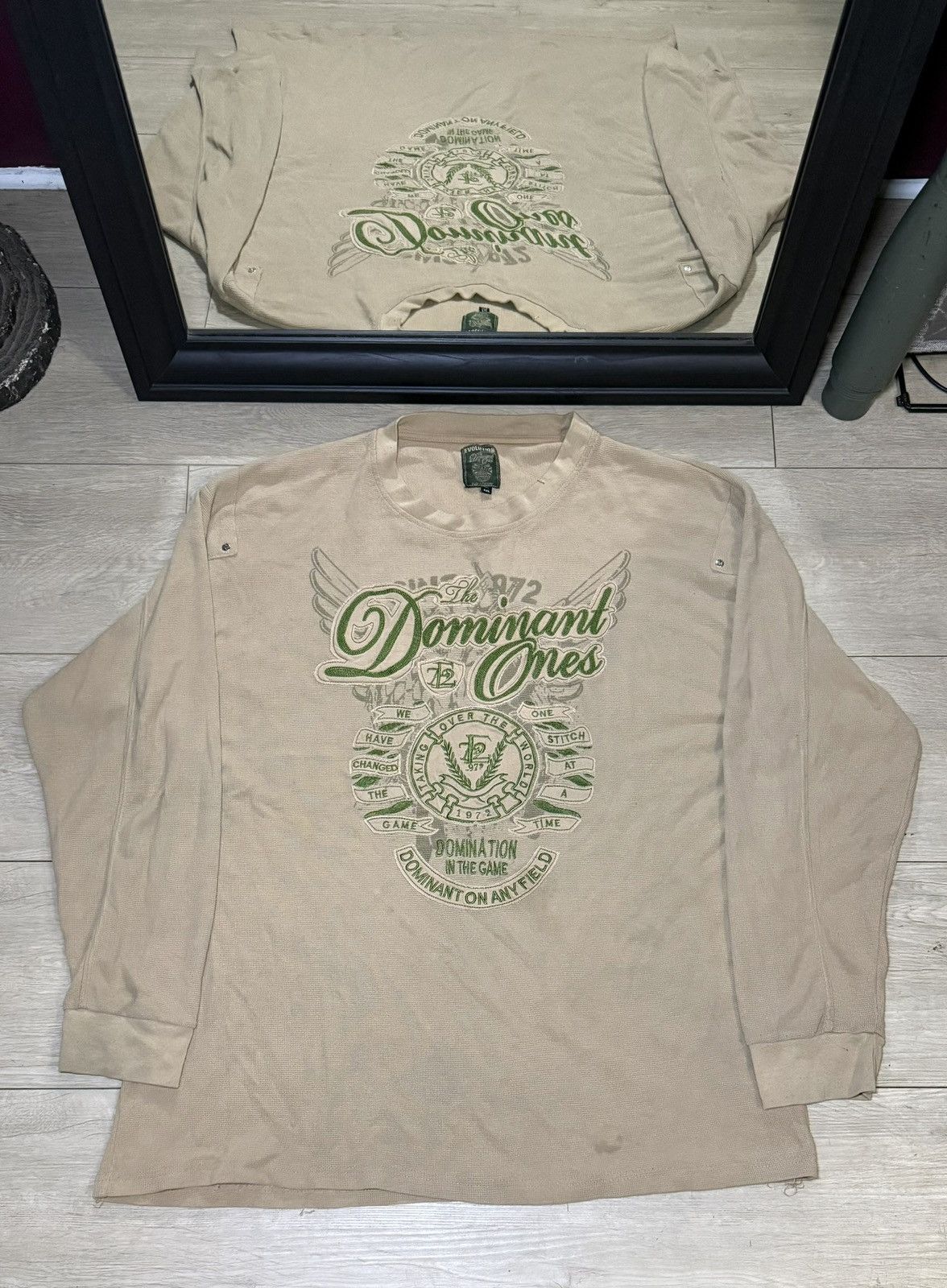 Affliction Y2K 2000s Dominant Ones Embroidered Thermal Waffle Knit Long Size US XXL / EU 58 / 5 - 1 Thumbnail