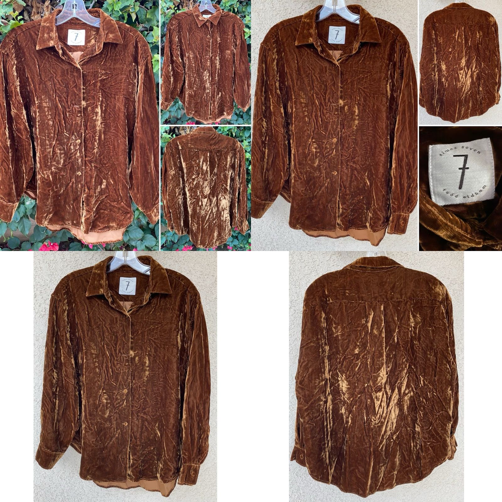 Vintage VINTAGE Times Seven Todd Oldham Button-Up Shirt Petite Brown Velvet Rayon 90s 00s Womens Size S / US 4 / IT 40 - 8 Thumbnail