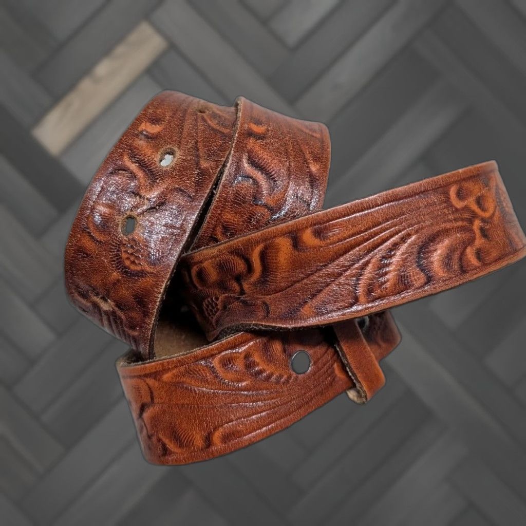 Vintage VINTAGE western belt brown 38 leather cowhide floral tooled belt Men Adult Regular 1-1/2" width Southwestern buckle snaps 34.5-42.5 Size 38 - 1 Thumbnail