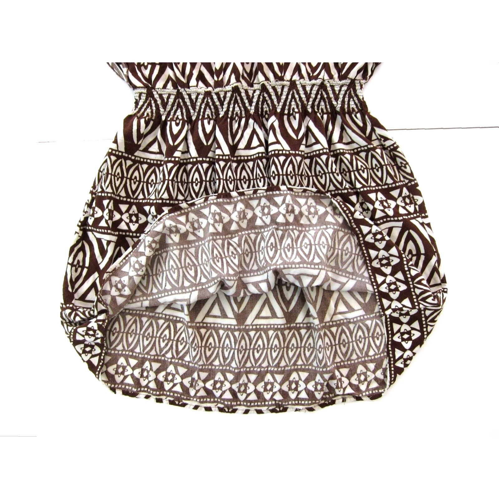 Vintage VINTAGE Mlle Gabrielle 100% Rayon Brown White Geometric Floral Tunic Smock Dress Large Size L / US 10 / IT 46 - 7 Thumbnail