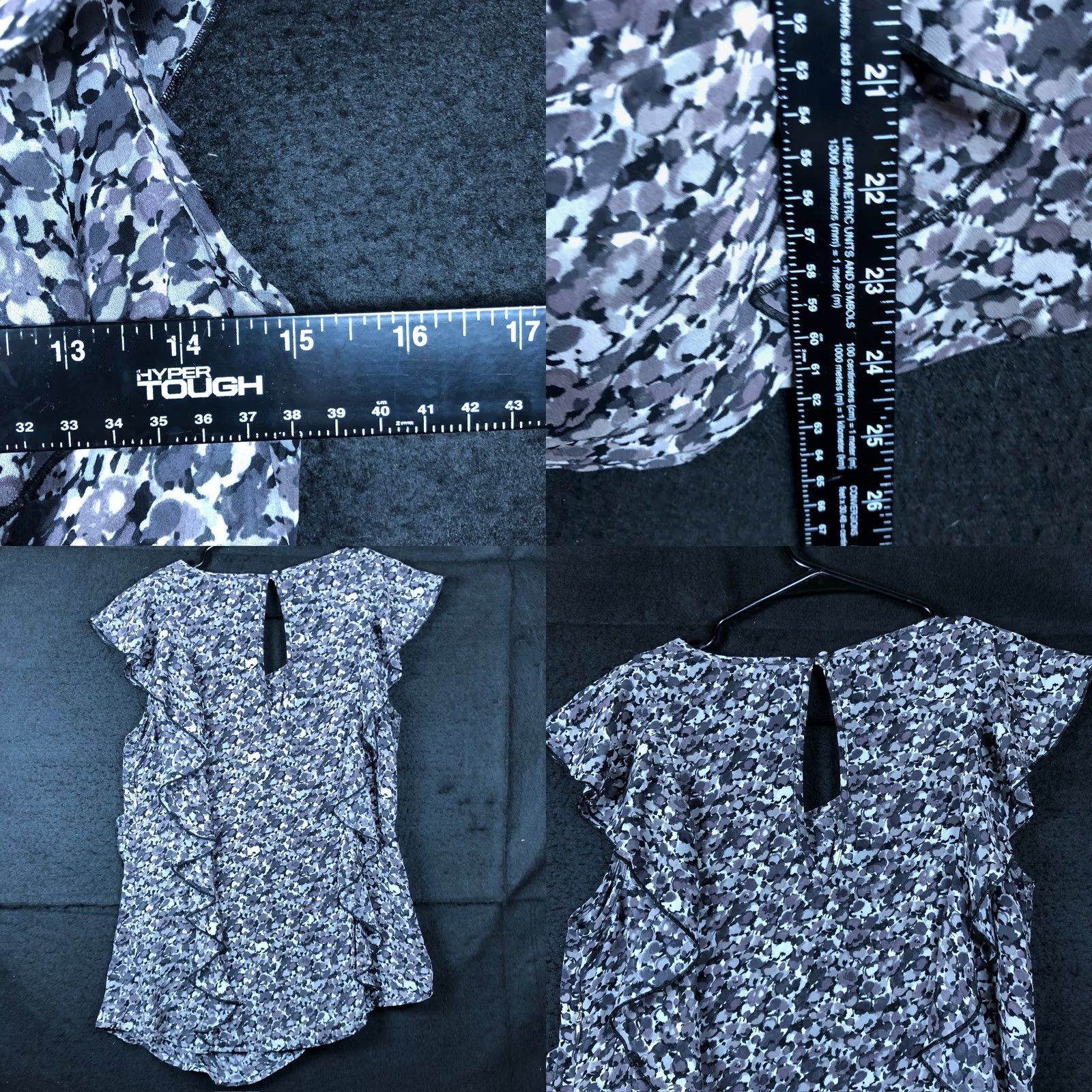 Express Express Blouse Gray Black Purple Floral Pleated Ruffle Cap Short Sleeve XS Women Shirt Tie? Size XS / US 0-2 / IT 36-38 - 8 Thumbnail