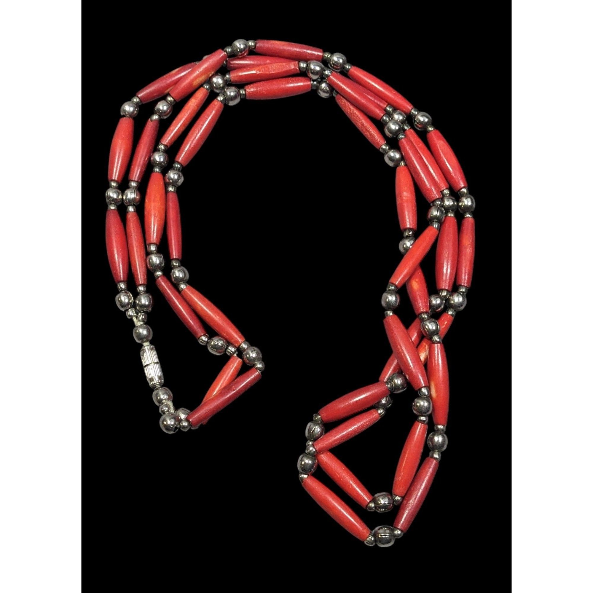 Other Vintage Red Coral And Silver Tone Beaded Necklace Size ONE SIZE - 1 Thumbnail