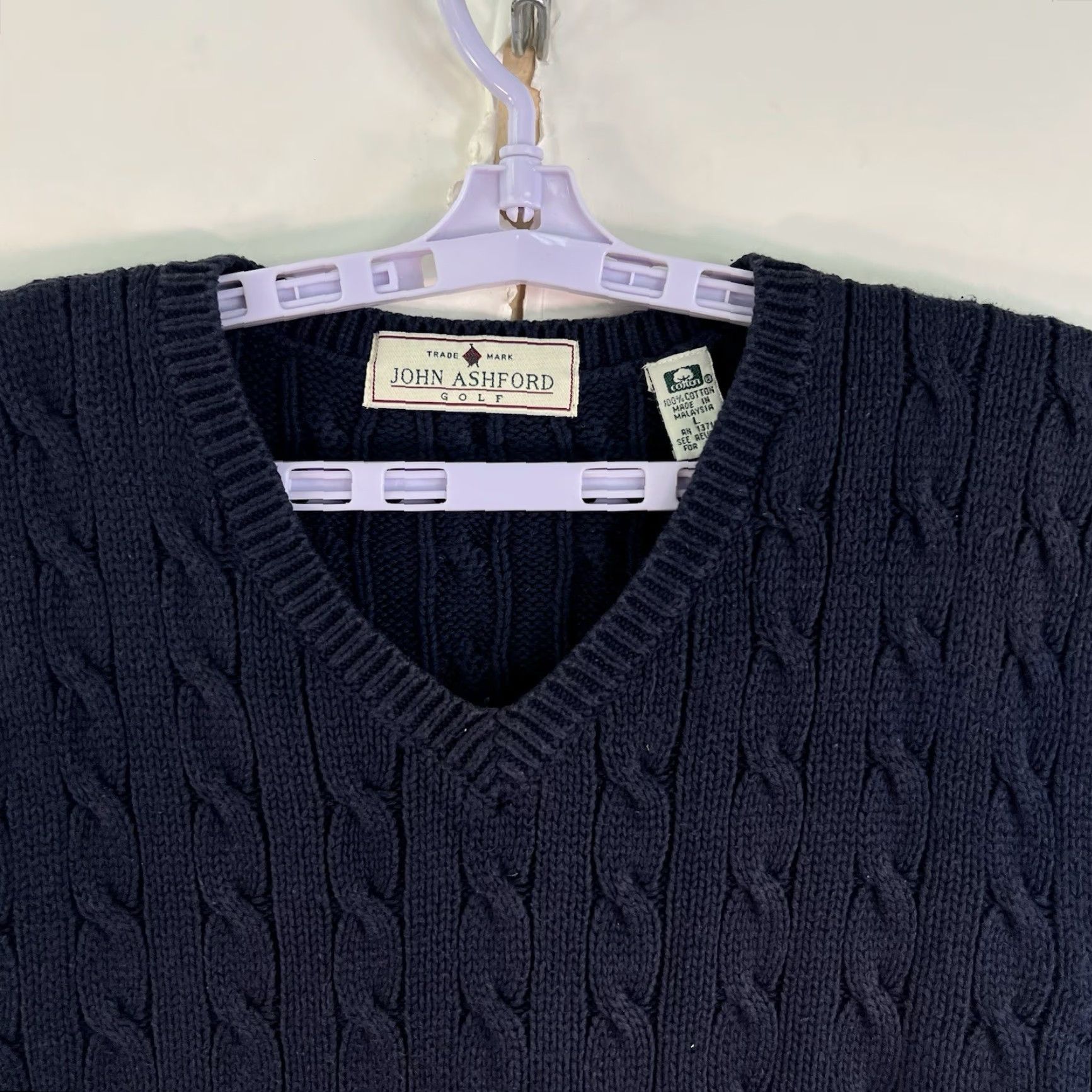 Vintage VINTAGE John Ashford Golf Cable Knit Pullover Vest Sweater Mens Size L Blue Cotton 90s Preppy Size US L / EU 52-54 / 3 - 3 Thumbnail
