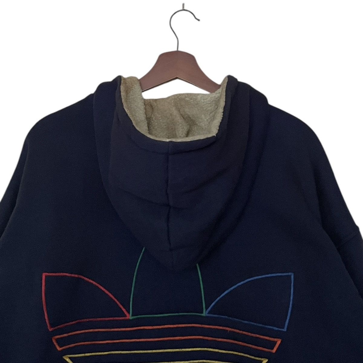 Adidas × Vintage Vintage Brand Adidas Big Logo Fur Hoodie 1990s Size US L / EU 52-54 / 3 - 8 Thumbnail