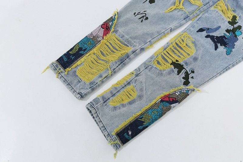 Japanese Brand × Jean Embroidered Patch Denim Ripped Jeans Size US 29 - 8 Thumbnail