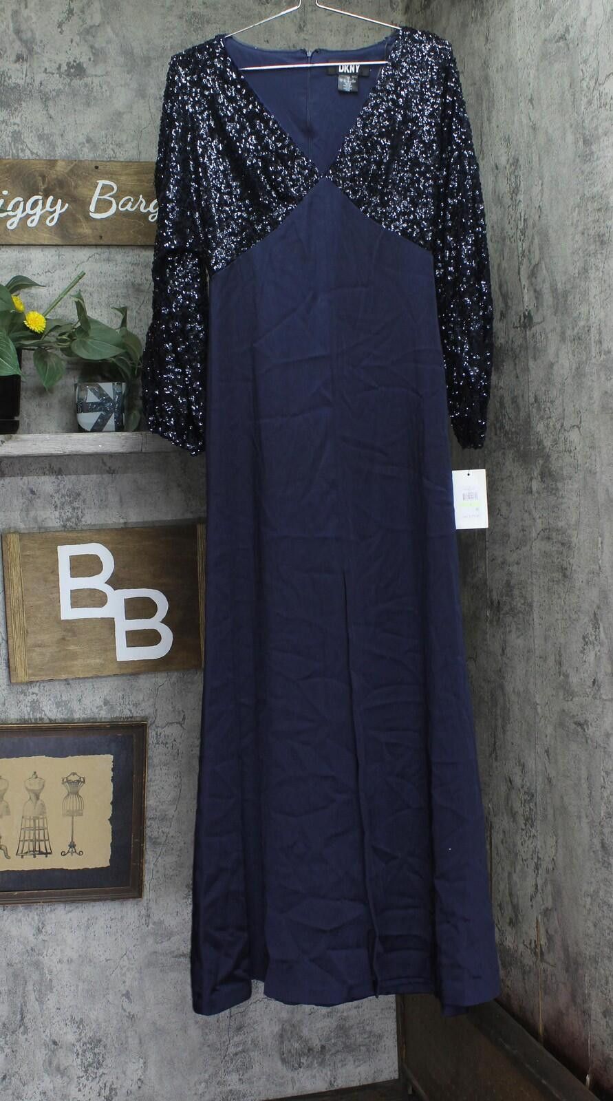 DKNY Dkny Embellished Blouson-sleeve Gown Ed4eza01 Spring Navy 4 Size S / US 4 / IT 40 - 1 Thumbnail