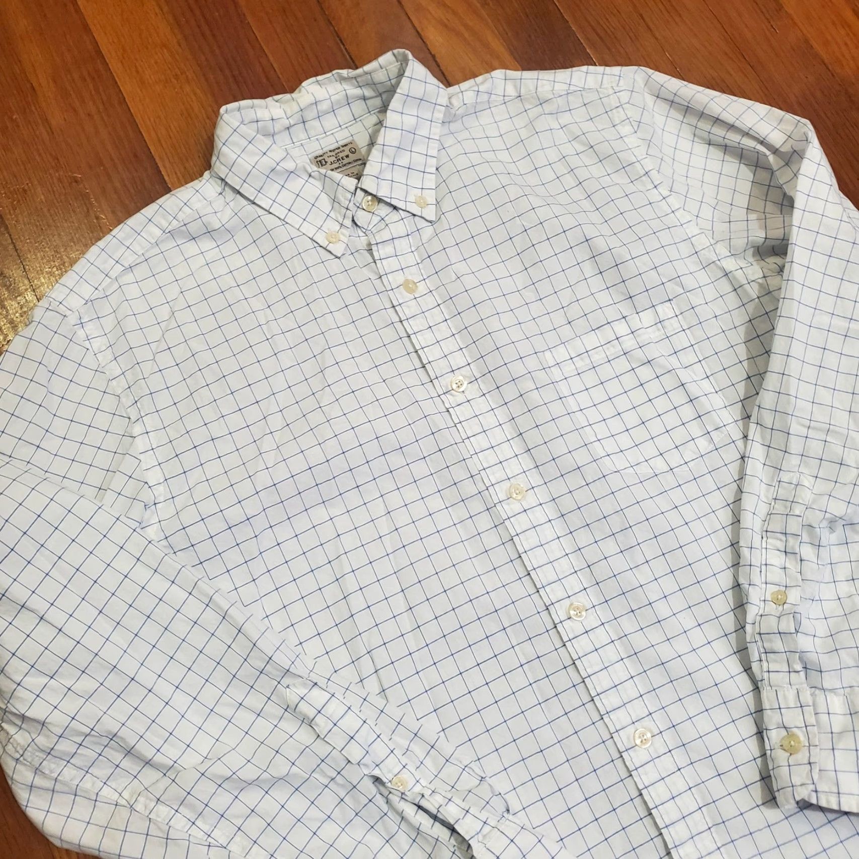 J.Crew J.CREW Shirt Mens Large White Blue Check 100% Cotton Button-Down Long Sleeve Size US L / EU 52-54 / 3 - 3 Thumbnail