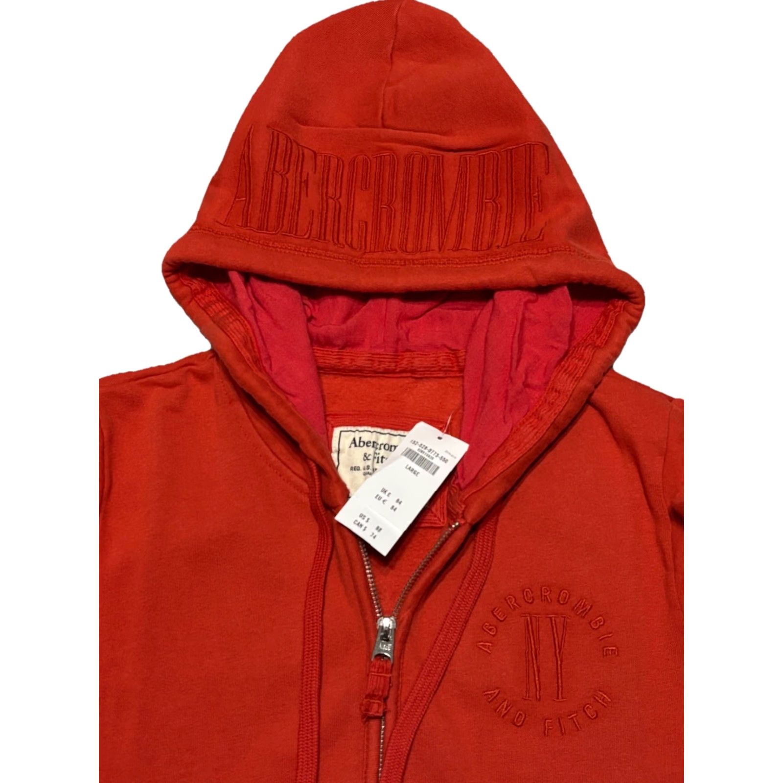 Abercrombie & Fitch Logo Hoodie NY Womens L Orange Full Zip Sweatshirt Y2K NWT
