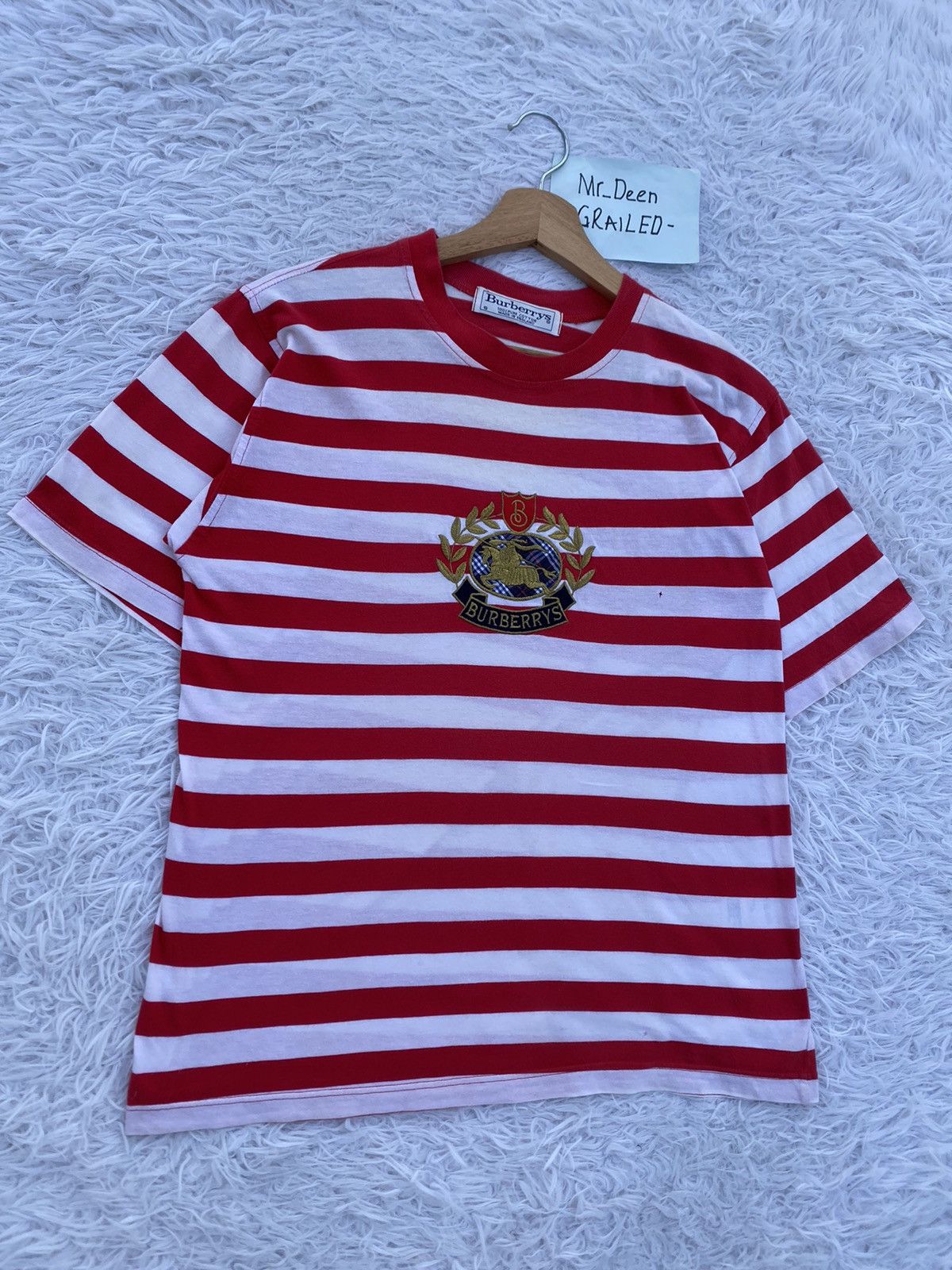 Burberry Rare Vintage Burberry Spellout Biglogo Stripes Tshirt Size US M / EU 48-50 / 2 - 2 Thumbnail